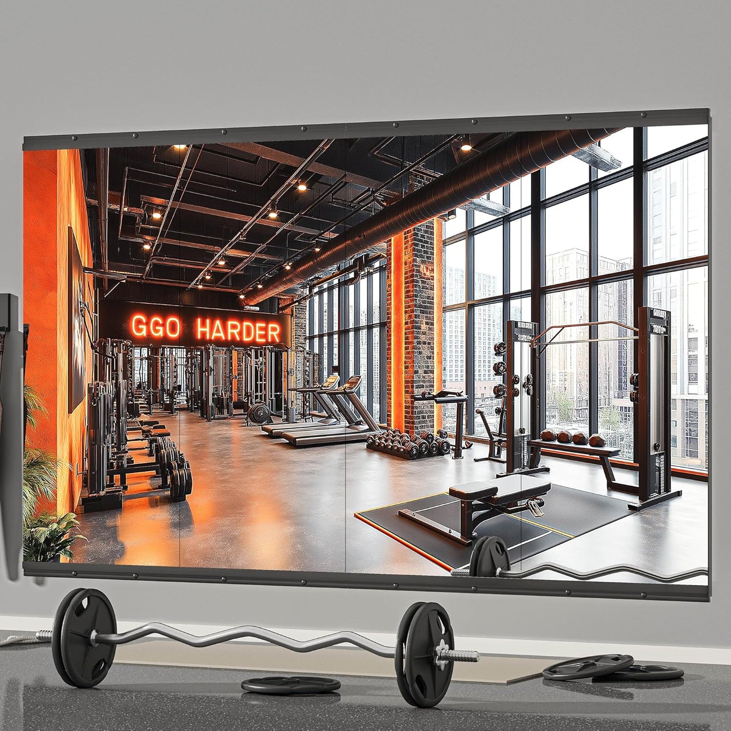 Hasipu 4 Pcs 48''x24'' Home Gym Mirror Large Full Length Wall Mounted Full Body Mirror for Yoga Dance Fitness Exercise Studio Bedroom Garage, Frameless Tempered Glass Workout Mirrors Black Rectangular