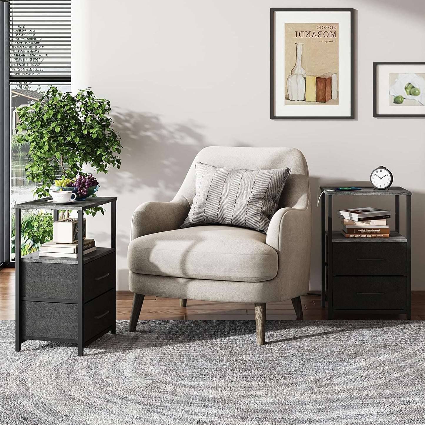 TUTOTAK End Table, Night Stand, Side Table, Nightstand with Cloth Drawer, Bedside Table for Livingroom, Bed Room, Charcoal Grey TB01BY087