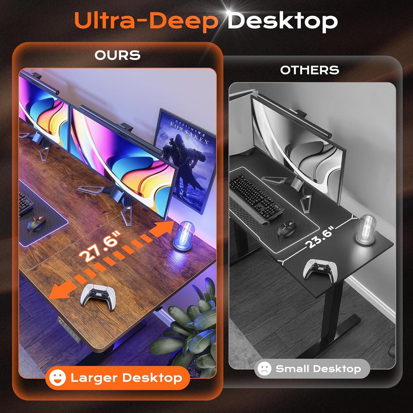 Huuger 63 x 28 Large Electric Standing Desk, Height Adjustable Computer Desk, 27.6" Deep Desktop, Stand up Gaming Office Table with 2 Hooks, 3 Preset Heights, for Home Office, Rustic Brown