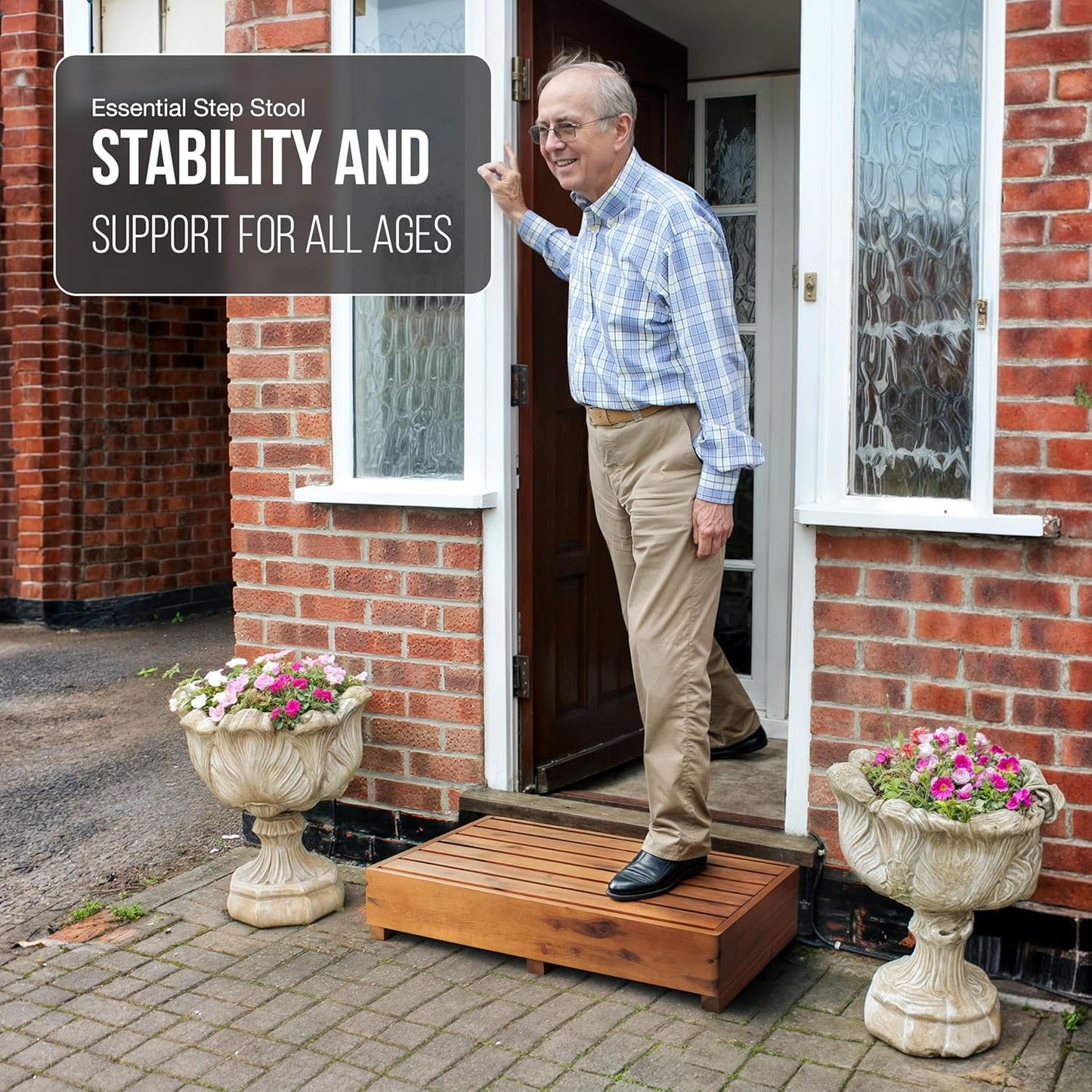 TINAMO 6.5" One Step Stool for Elderly, Acacia Wood High Riser Step Stool for Bed - 550 Lbs Wooden Mobility Stepping Stools for Adults, Kids/Bedside, Bathroom, Kitchen, Garden (Acacia, 6.5" Height)