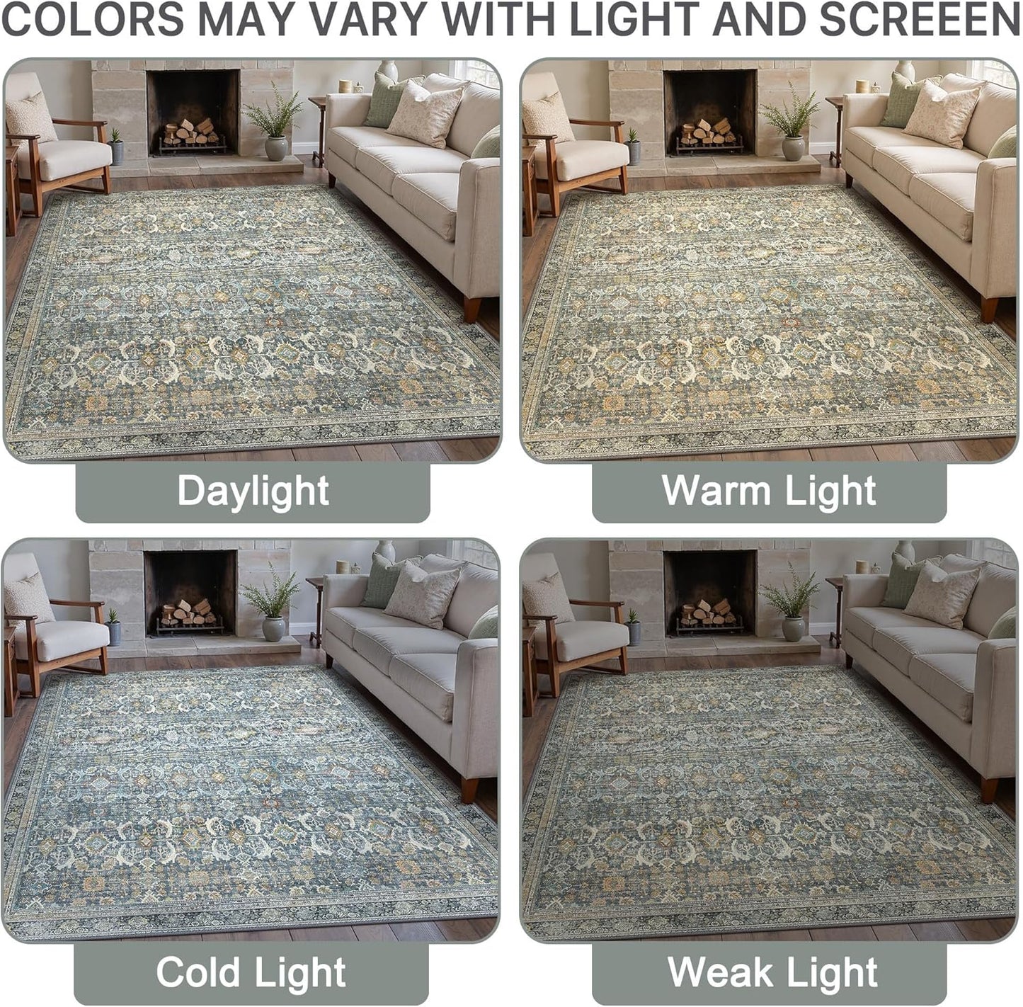 10X14 Area Rugs Machine Washable Rugs for Living Room, Vintage Boho Large Rugs for Bedroom Dining Room, Non Slip Indoor Soft Distressed Lightweight Thin Low Pile Carpet, Terracotta