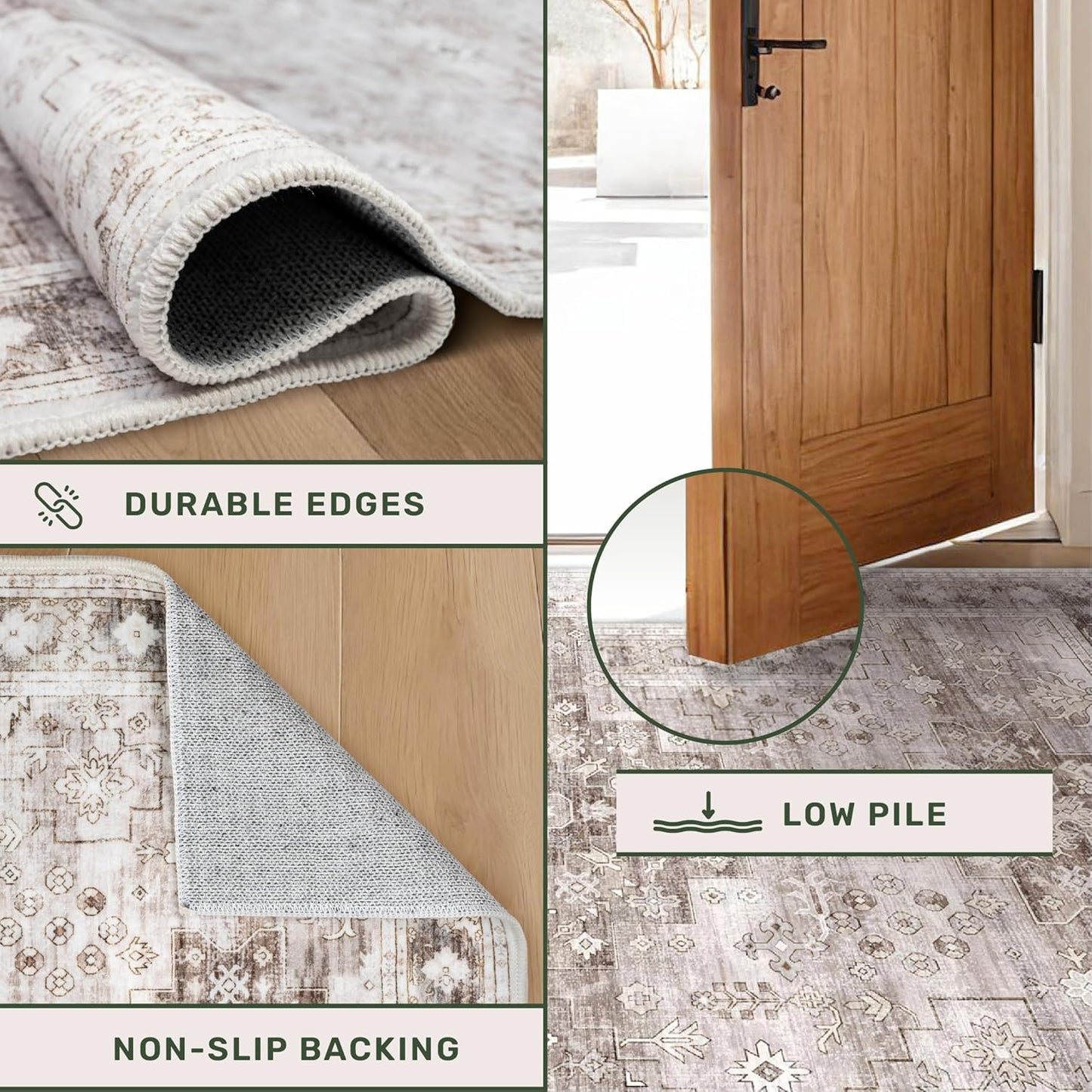 Beige Washable 2'6"x8' Wide Hallway Runners, Kitchen Runner Rug, Non-Slip & Stain Resistant Long Floor Rug, Neutral Boho Floral Decor (2'6"x8' Beige/Latte)