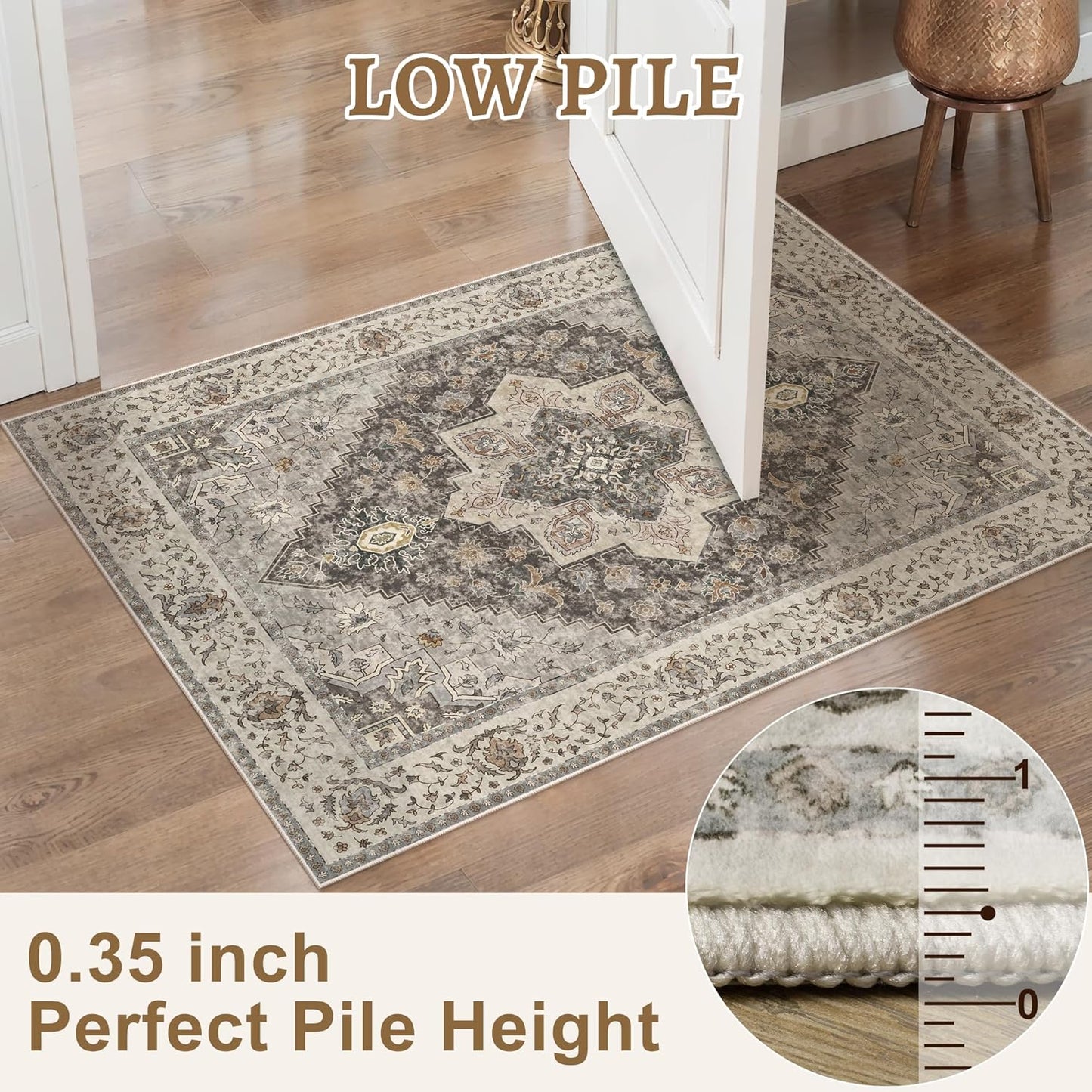 Tangsoo 2x5 Washable Runner Rug for Hallways, Non Slip Vintage, Soft Low Pile Long Runner, Print Distressed Brown/Grey Runners for Kitchen Bedroom Entryway Bathroom Living Room