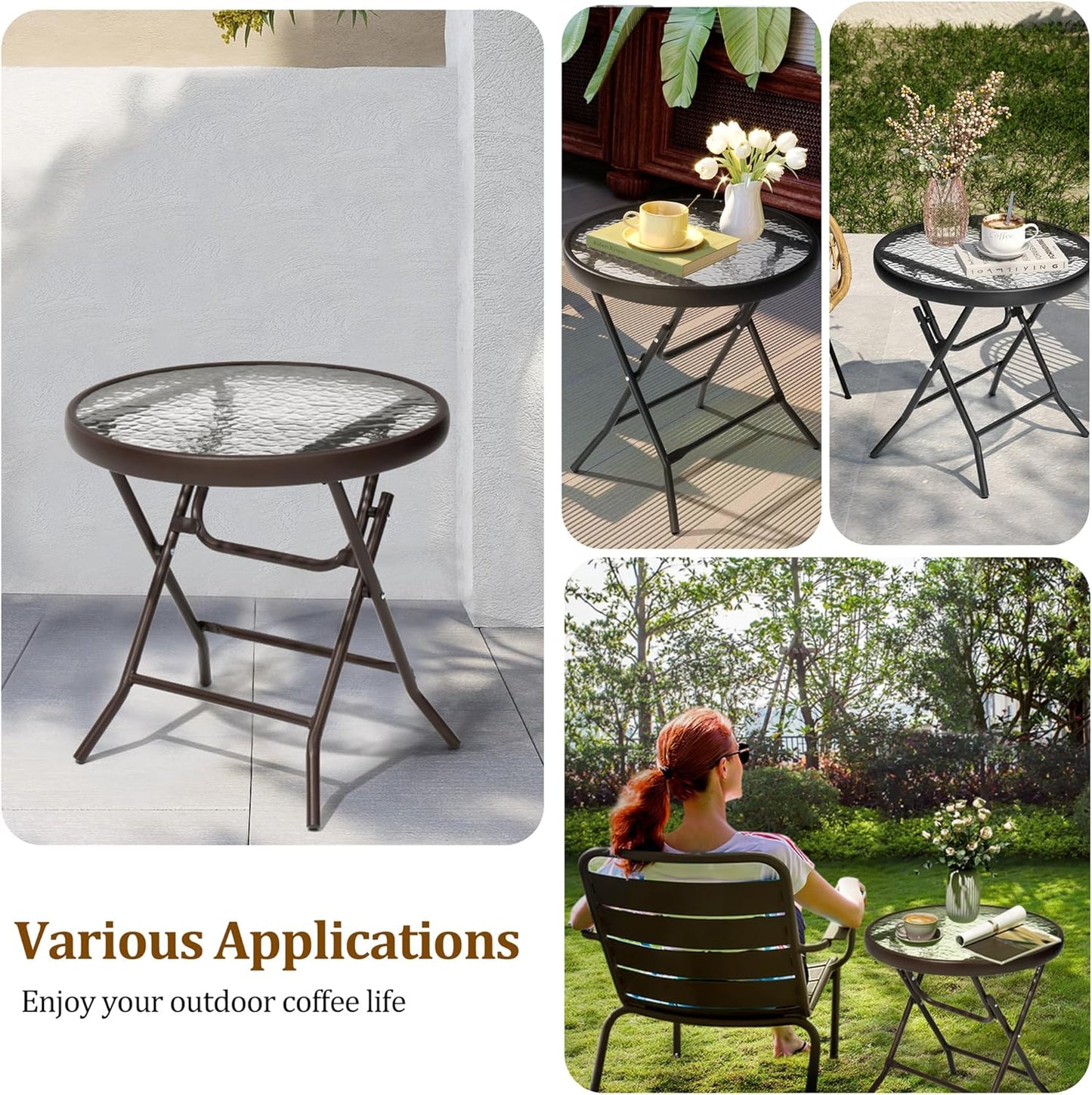 Outdoor Side Table - Small Patio End Table All Weather, Patio Furniture Sets and Outside Furniture for Pool, Balcony, Deck, Porch, Brown