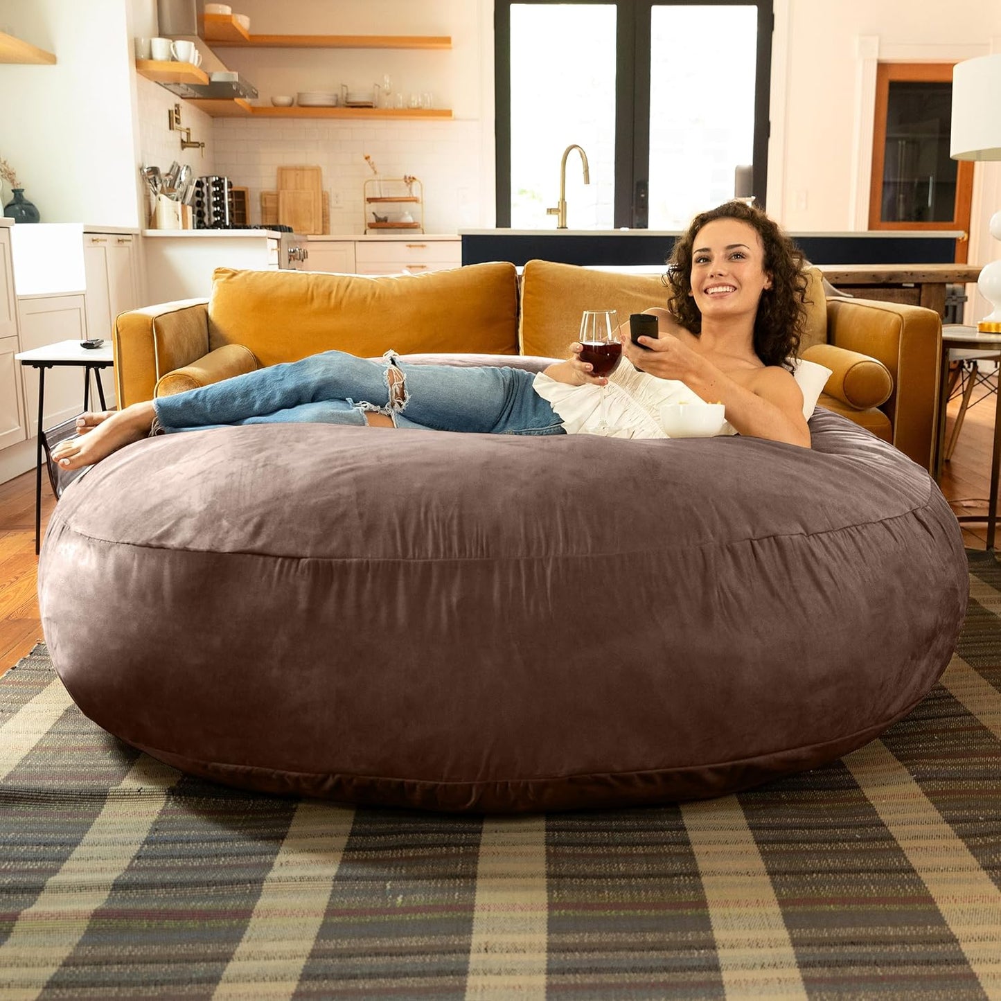 Jaxx 6 Foot Cocoon - Large Bean Bag Chair for Adults, Microsuede Chocolate