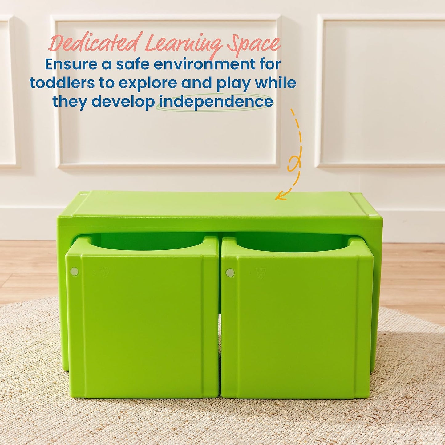 ECR4Kids Tri-Me Table and Cube Chair Set, Multipurpose Furniture, Lime Green, 3-Piece