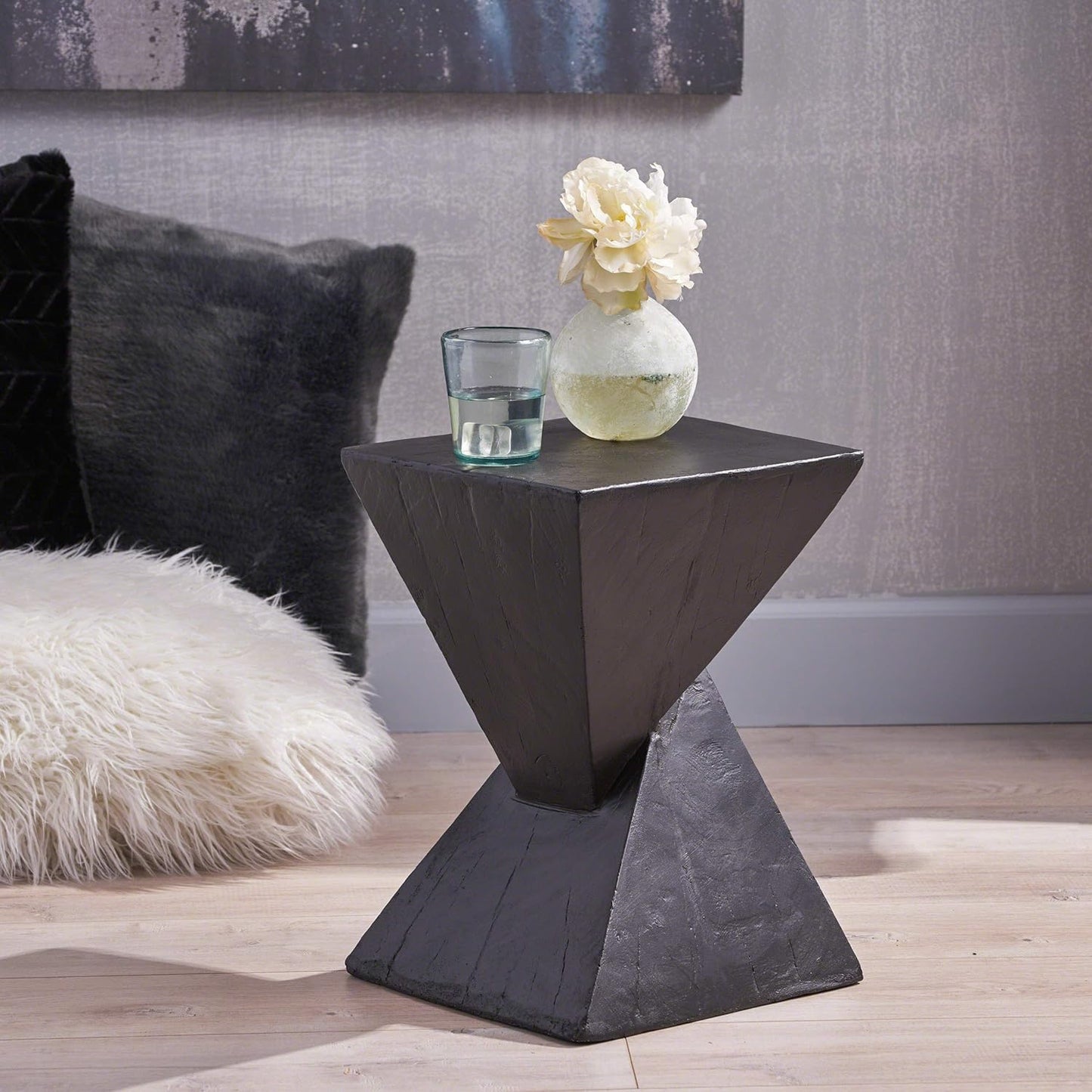 Christopher Knight Home Jerod Light-Weight Concrete Accent Table, Black