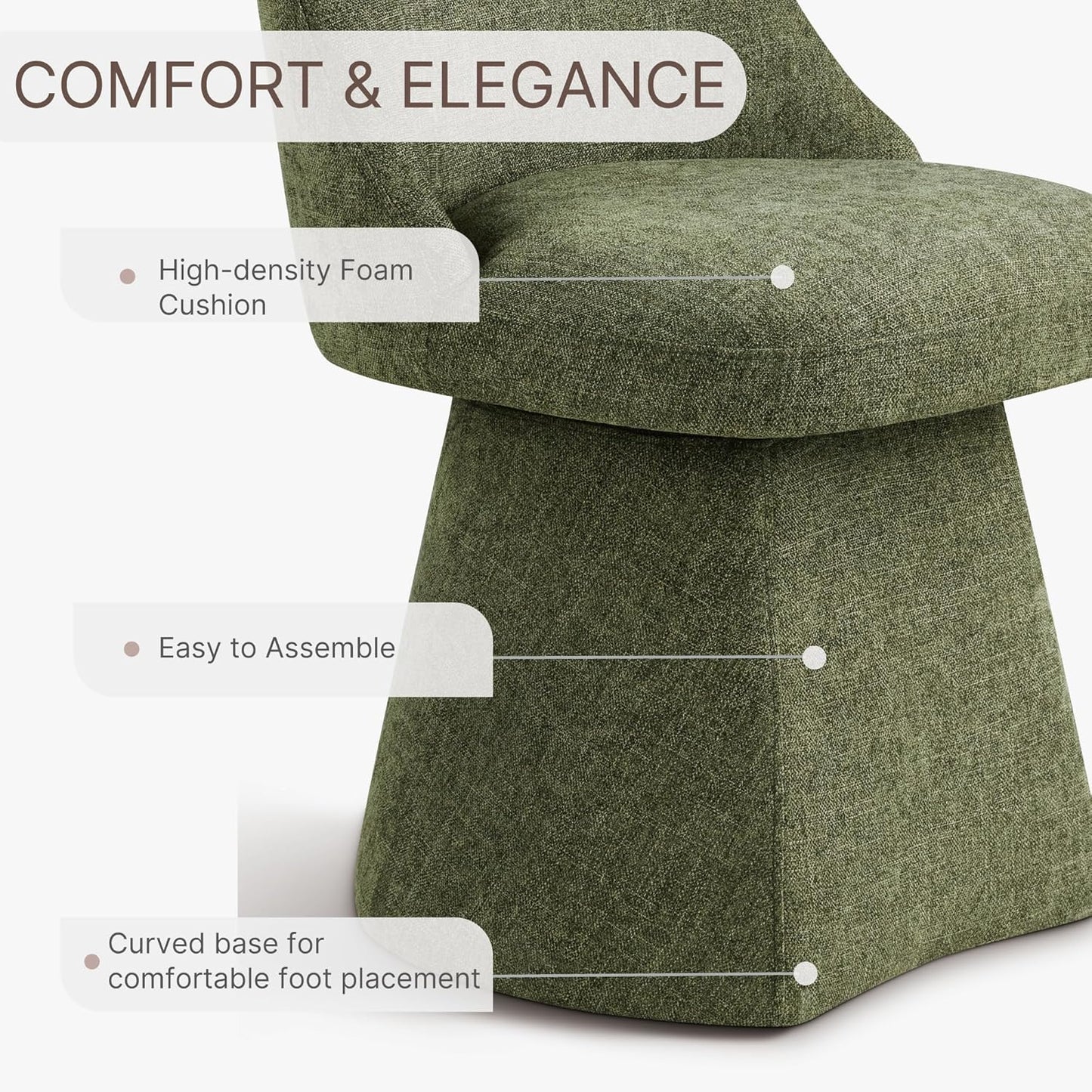 Swivel Dining Chair Mid Century Modern DeskChair High Back Upholstered Linen Fabric SideChair for Kitchen Diningroom Bedroom,Moss Green,4 Box