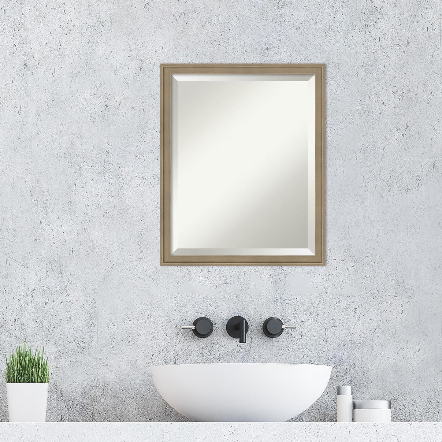 Amanti Art Brown Wall Mirror 22x18 Florence Light Brown Rectangle Bathroom Mirror for Wall Decor Living Room, Small Casual Frame, Hangs Horizonally and Vertically, Bathroom Decor, Beveled Edge from WI