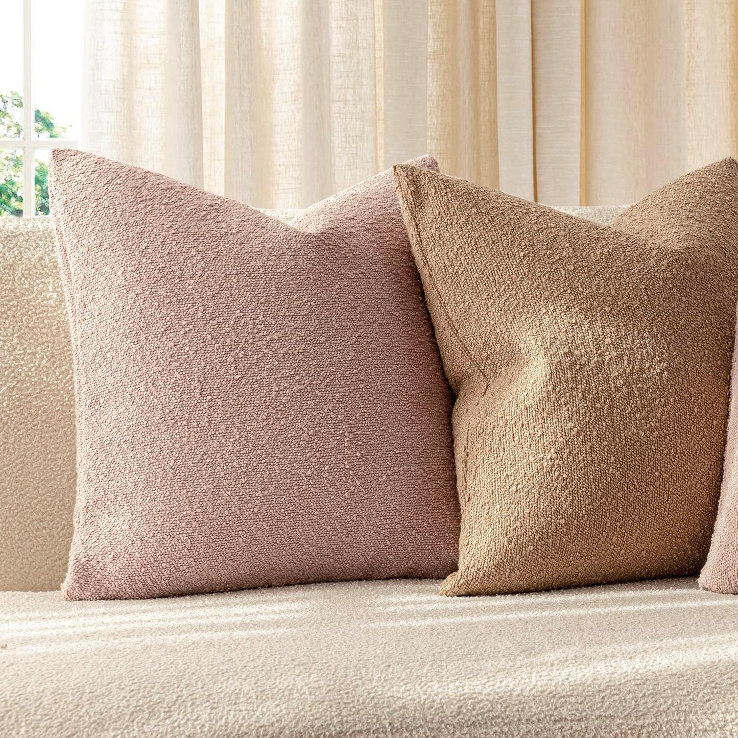 Foindtower Set of 2, Decorative Textured Boucle Throw Pillow Covers Accent Solid Pillow Cases Soft Cozy Couch Cushion Case for Chair Sofa Bedroom Living Room Home Decor 22 x 22 Inch Light Pink