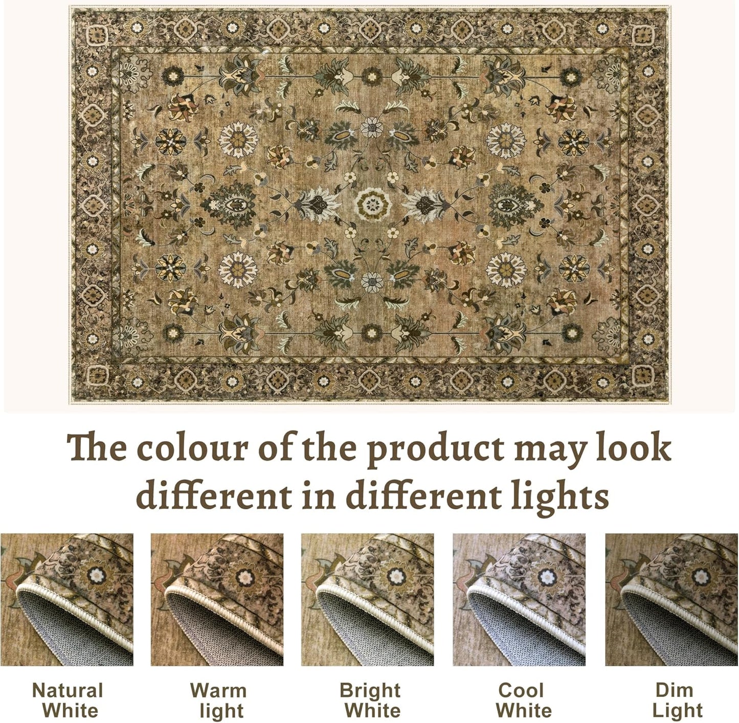 2x10 Hallway Runner Rug, Washable Non-Slip Vintage Floral Boho Runner Rug for Hallway Entryway Indoor, Brown Print Carpet,Soft Low Pile Long for Kitchen Bedroom