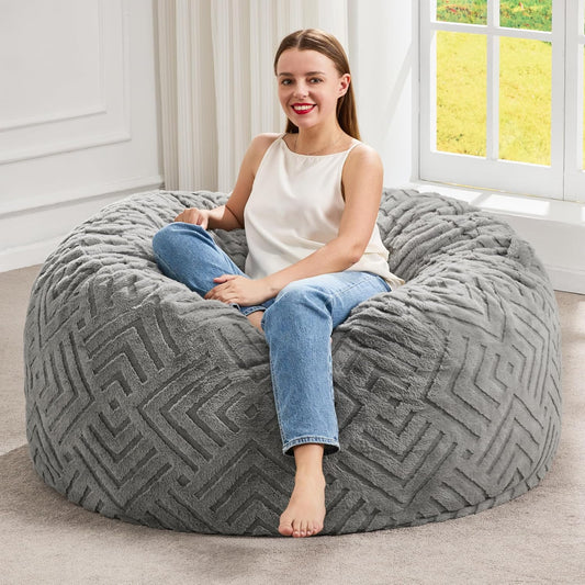 Hobestluk Bean Bag Chairs Adults Beanbag Chair with Filler Large Bean Bags with Fluffy Embossed Cover, Giant Bean Bag Chairs for Adults (Grey, 3FT - 36” x 36” x 22”)