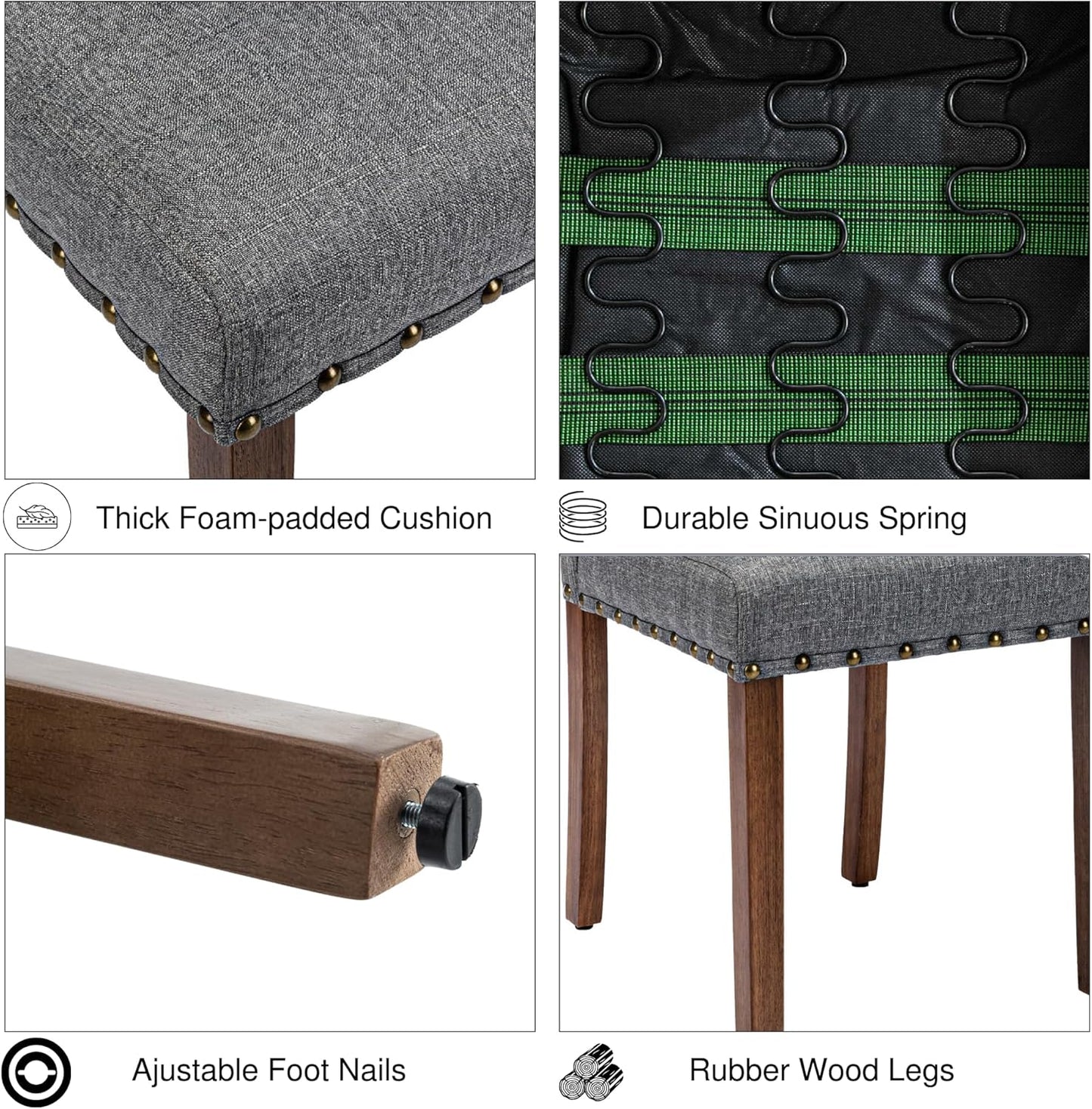 Parsons Kitchen Dining Chair Set Room Modern Upholstered Stylish Fabric High Back with Bronze Nailhead Trim