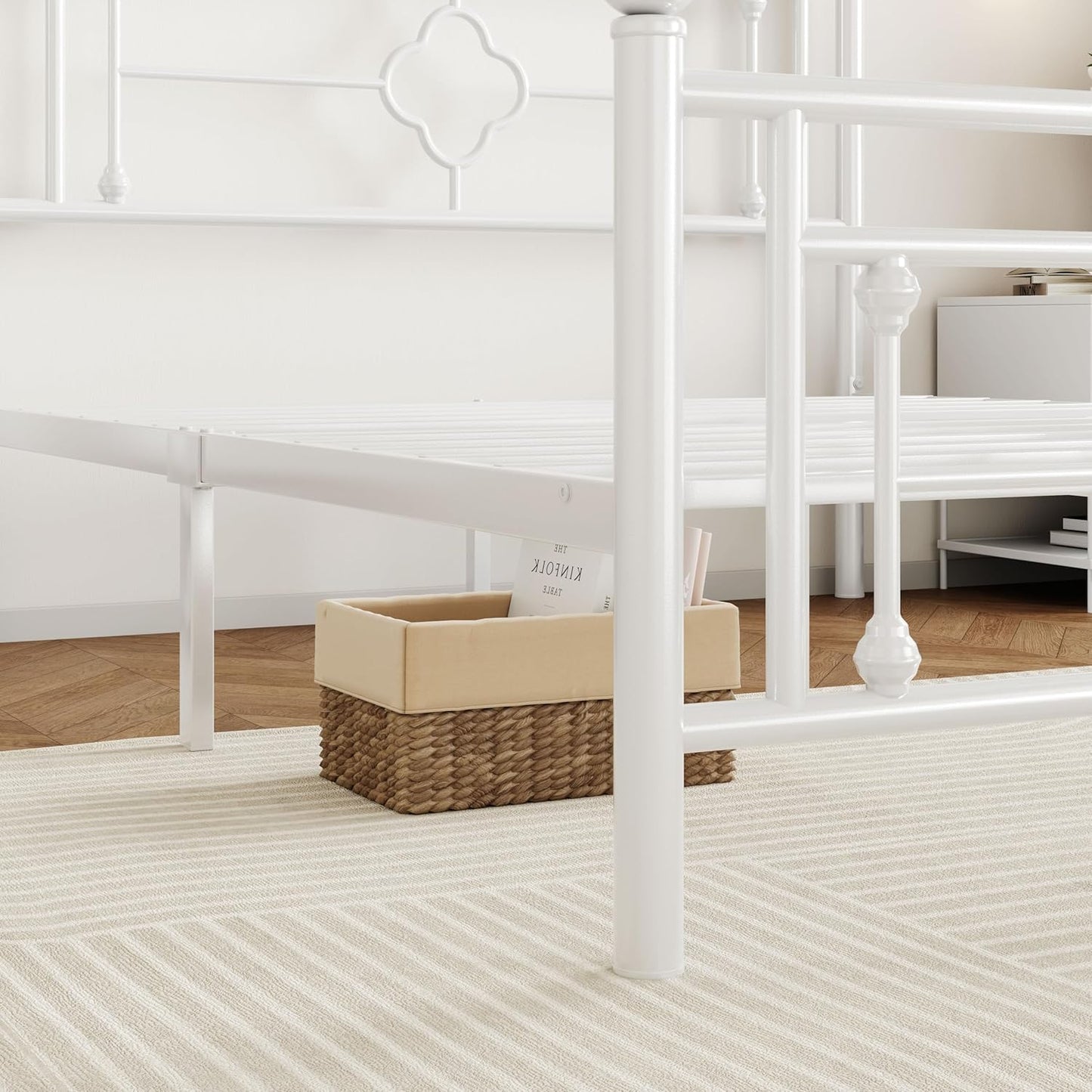 SHA CERLIN 14 Inches Twin Size Metal Platform Bed Frame/Vintage Iron-Art Headboard and Footboard/Mattress Foundation for Storage/No Box Spring Needed/Noise-Free/Easy Assembly/White