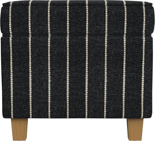 HomePop Home Decor |K7342-F2372 | Classic Square Storage Ottoman with Lift Off Lid- Black with Boucle Stripe
