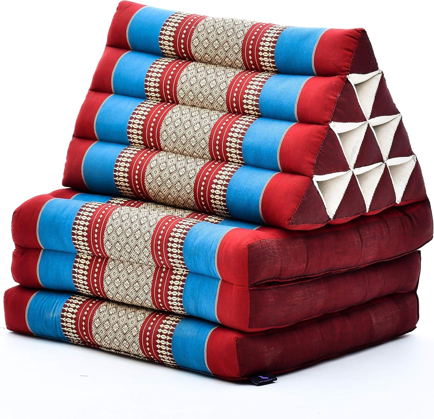 Leewadee - Comfortable Japanese Floor Mattress Used As Thai Floor Bed with Triangle Cushion, Futon Mattress Or Thai Massage Mat, 67 x 21 inches, Blue Red