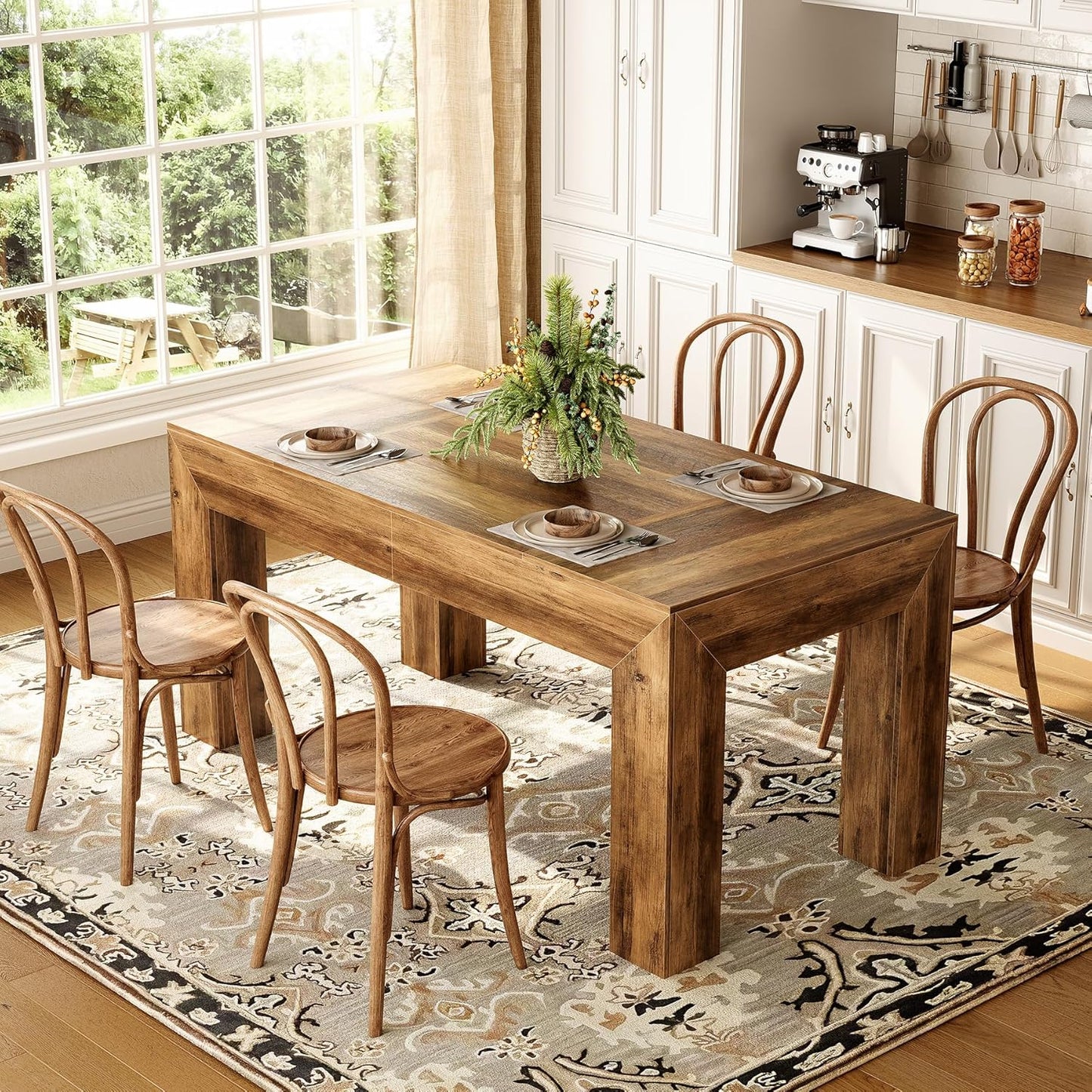 LITTLE TREE Modern Dining Table, Rectangle Heavy Duty Kitchen Table for Home, Farmhouse 63 Inches Wooden Furniture for 4-6 People, Wood Grain Color