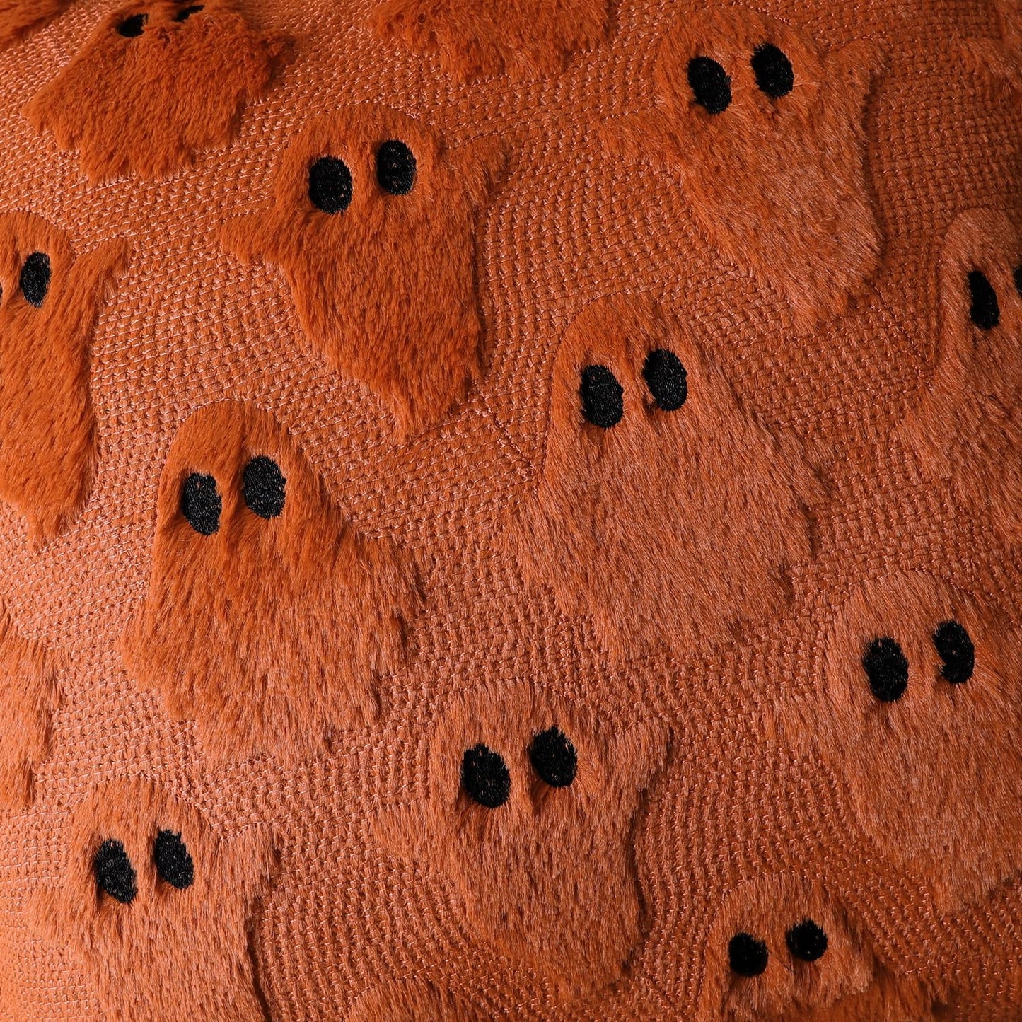 4TH Emotion Halloween Ghost Decorative Pillow Covers 20x20 Set of 2, Rust Red Soft Plush Faux Fur Farmhouse Throw Cushion Cases for Fall Autumn Holiday Home Decorations