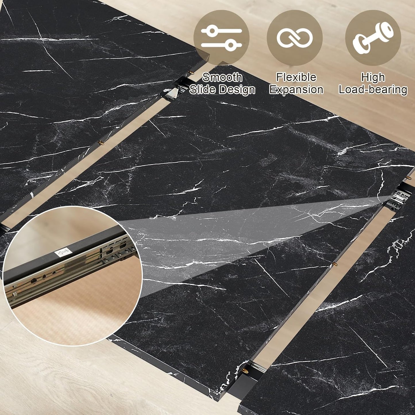 VECELO 3-Piece 63" Extendable Kitchen Table with Benches/Chairs, Modern Breakfast Dinette/Dining Room Set for 4/6/2, Small Space Saving Design, Easy Assembly