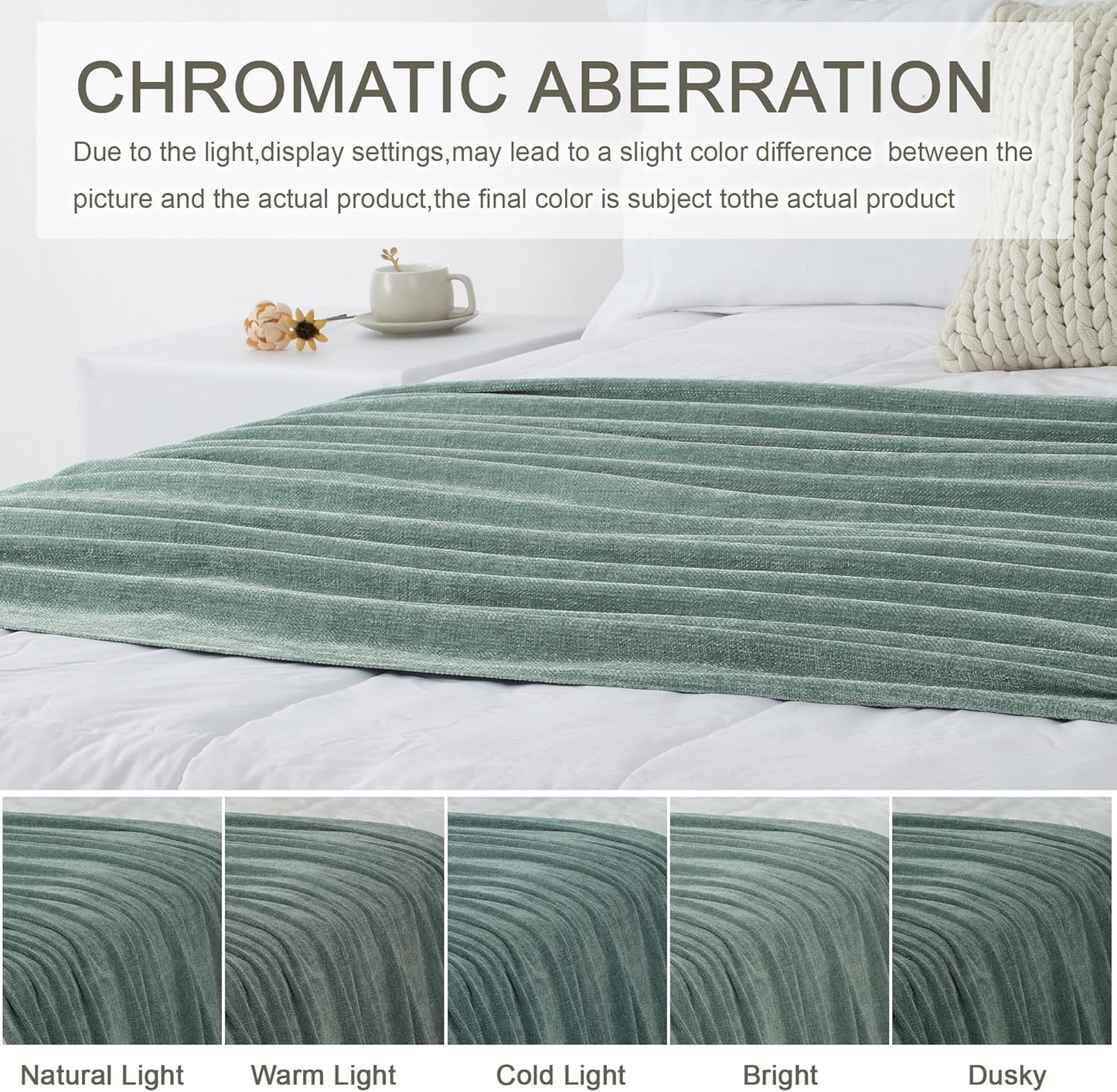 Chenille Throw Blanket for Couch 50"X 60", Soft Cozy Throws with Fringe Tassel for Bed Sofa Chair Cover, Lightweight Knitted Decorative Boho Blankets for Living Room, Sage Green