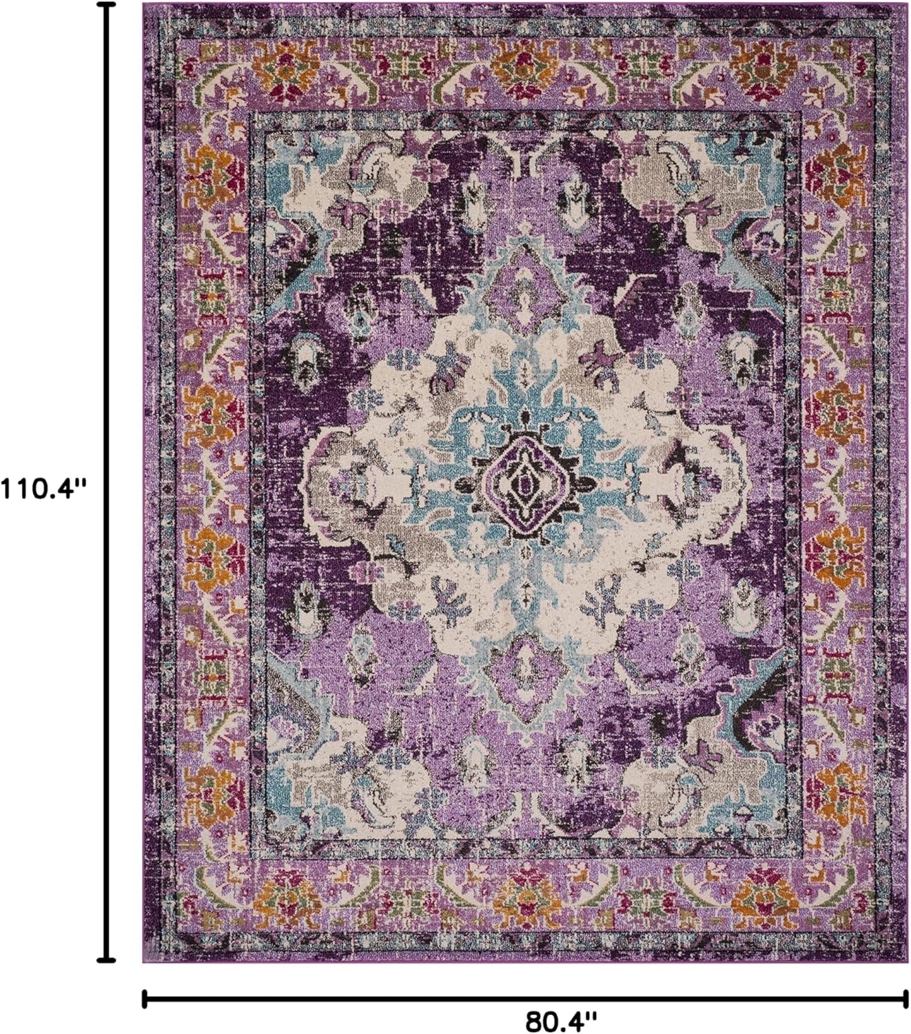SAFAVIEH Monaco Collection Area Rug - 6'7" x 9'2", Violet & Light Blue, Boho Chic Medallion Distressed Design, Non-Shedding & Easy Care, Ideal for High Traffic Areas in Living Room, Bedroom (MNC243L)