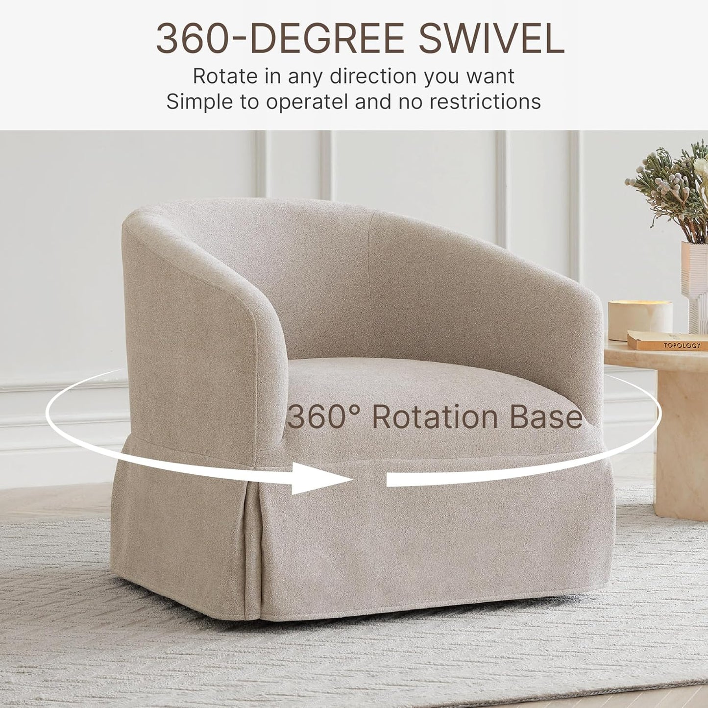Swivel Accent Chair, 360 Degree Performance Fabric Armchair Modern Barrel Chairs Armchair for Living Room Bedroom Home and Office,Taupe