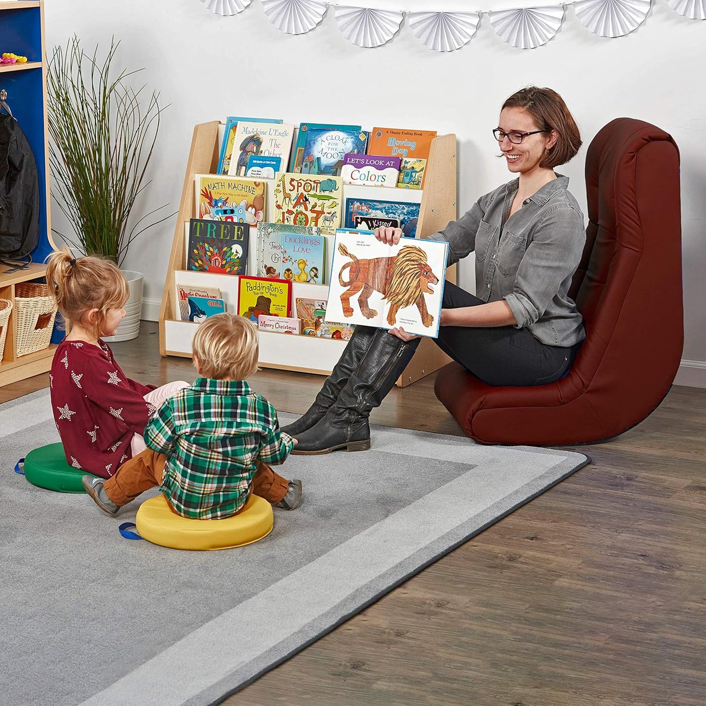 Factory Direct Partners Soft Tufted Floor Rocker - Cushioned Ground Chair for Kids Teens and Adults - Great for Reading, Gaming, Meditating, TV - Burgundy, 10488-BY