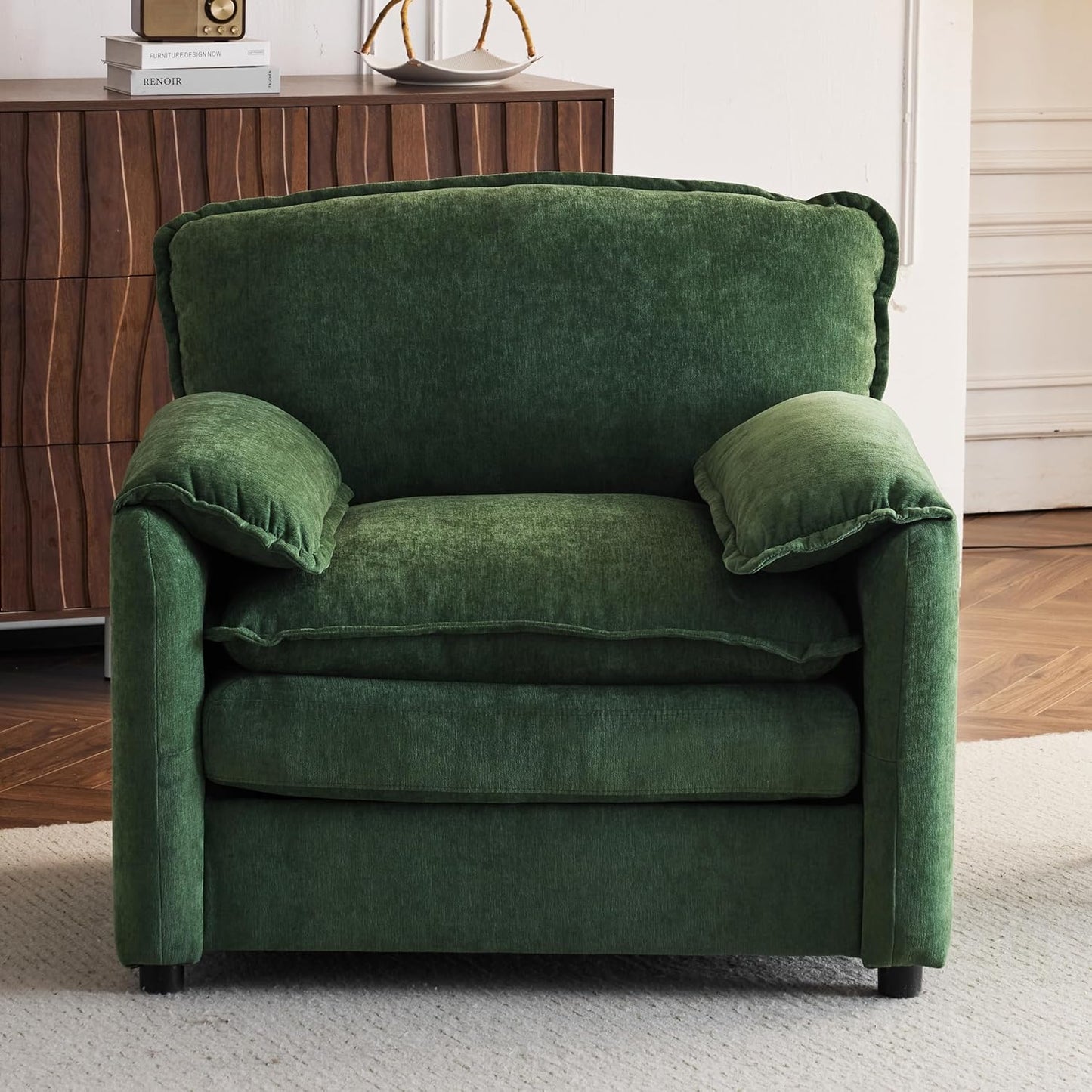 Ball & Cast 38" Oversized Chenille Lounge Chair,Reading Armchair with Thick Comfort Cushions,High Back Support & Wide Seat,Perfect Accent Chair for Modern Living Room,Bedroom,Green