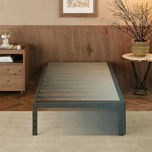 EMODA 14 Inch Twin Bed Frames with Cover Skirt, Heavy Duty Metal Twin Platform Bed Frame No Box Spring Needed, Noise Free, Easy Assembly