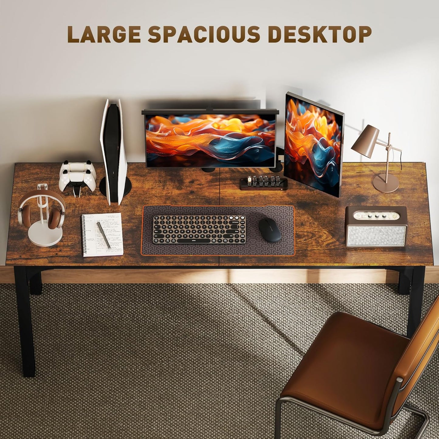 HOMCOM Modern Simple Large Computer Desk, 71" Long Home Office Desk for Two Person, Multi-Purpose Computer Table for Home Office Study, Rustic Brown