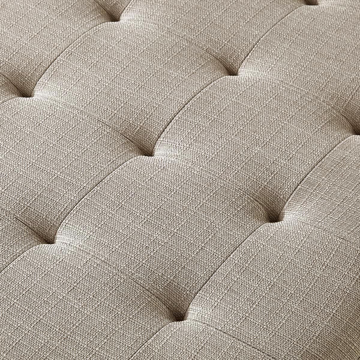 24KF Large Square Upholstered Tufted Linen Ottoman Coffee Table, Large Footrest Ottoman with Solid Wood Shelf-Linen