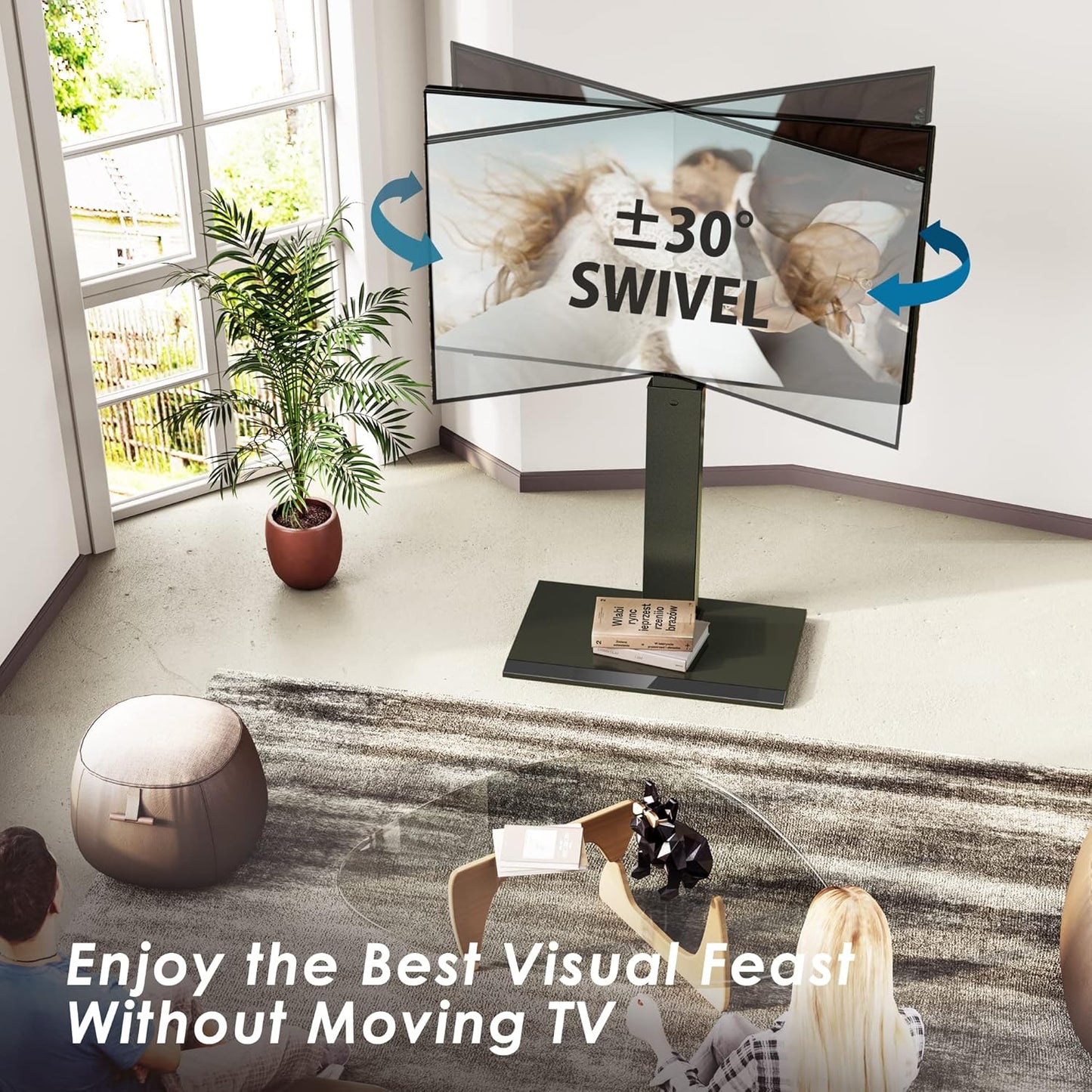 FITUEYES Iron Base Universal Floor TV Stand with Swivel Mount for 32-65 Inch LED LCD OLED Plasma Flat Panel or Curved Screen TVs Height Adjustable with Wire Management (Black)