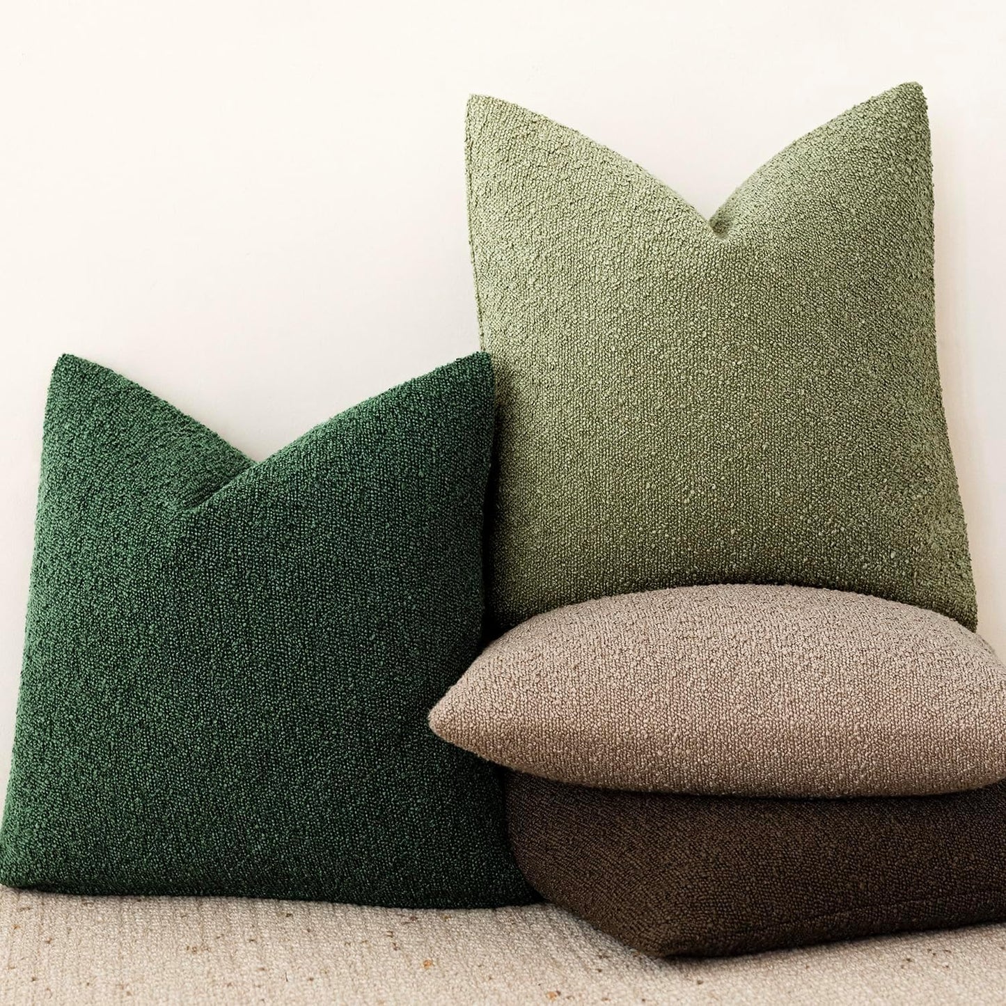 Foindtower Pack of 2, Decorative Textured Boucle Throw Pillow Covers Neutral Accent Solid Pillow Cases Soft Couch Cushion Case for Chair Sofa Bedroom Living Room Home Decor 22x22 Inch Pine Green