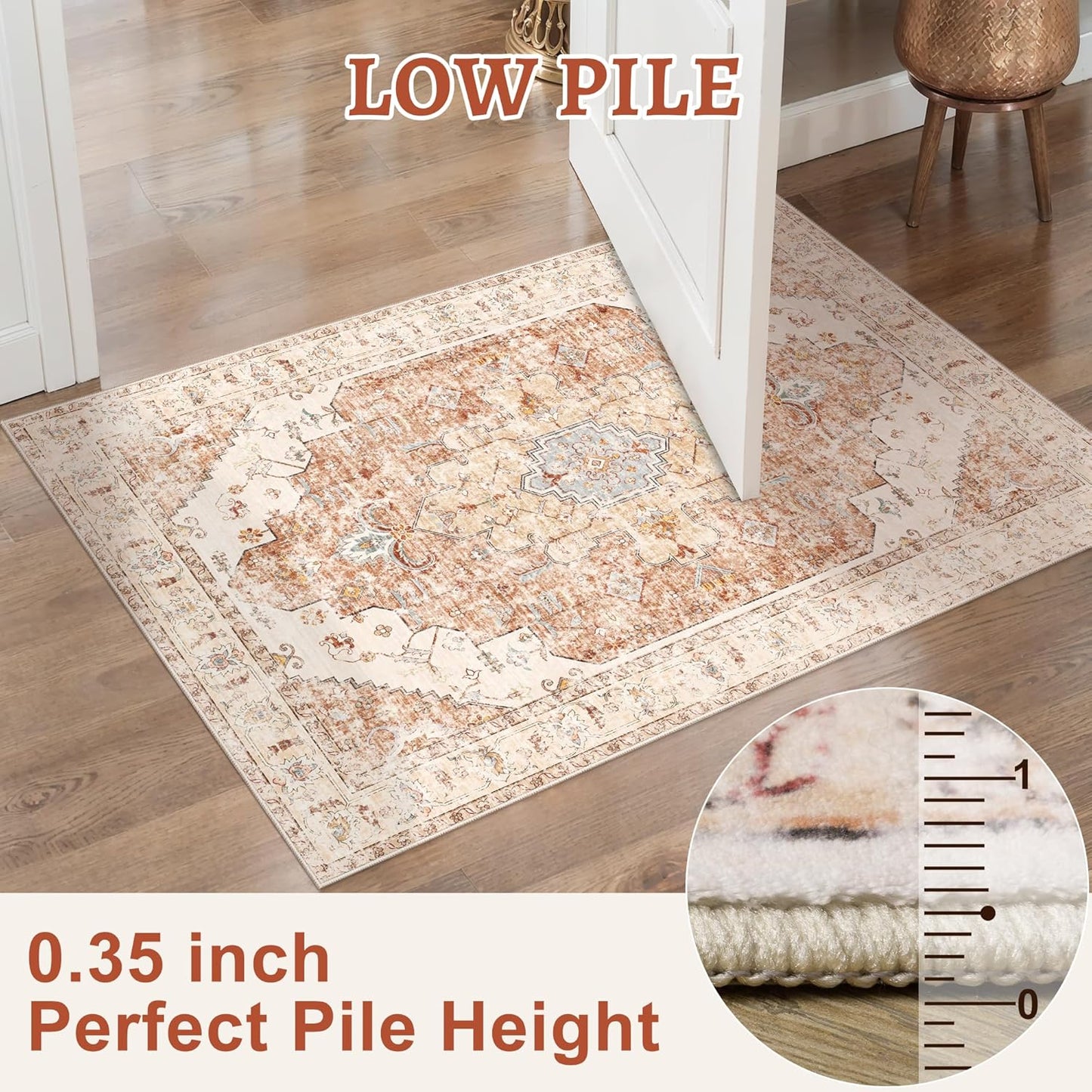 Tangsoo 2x6 Washable Runner Rug for Hallways, Non Slip Vintage, Soft Low Pile Long Runner, Print Distressed Brick Red for Kitchen Bedroom Entryway Bathroom Living Room