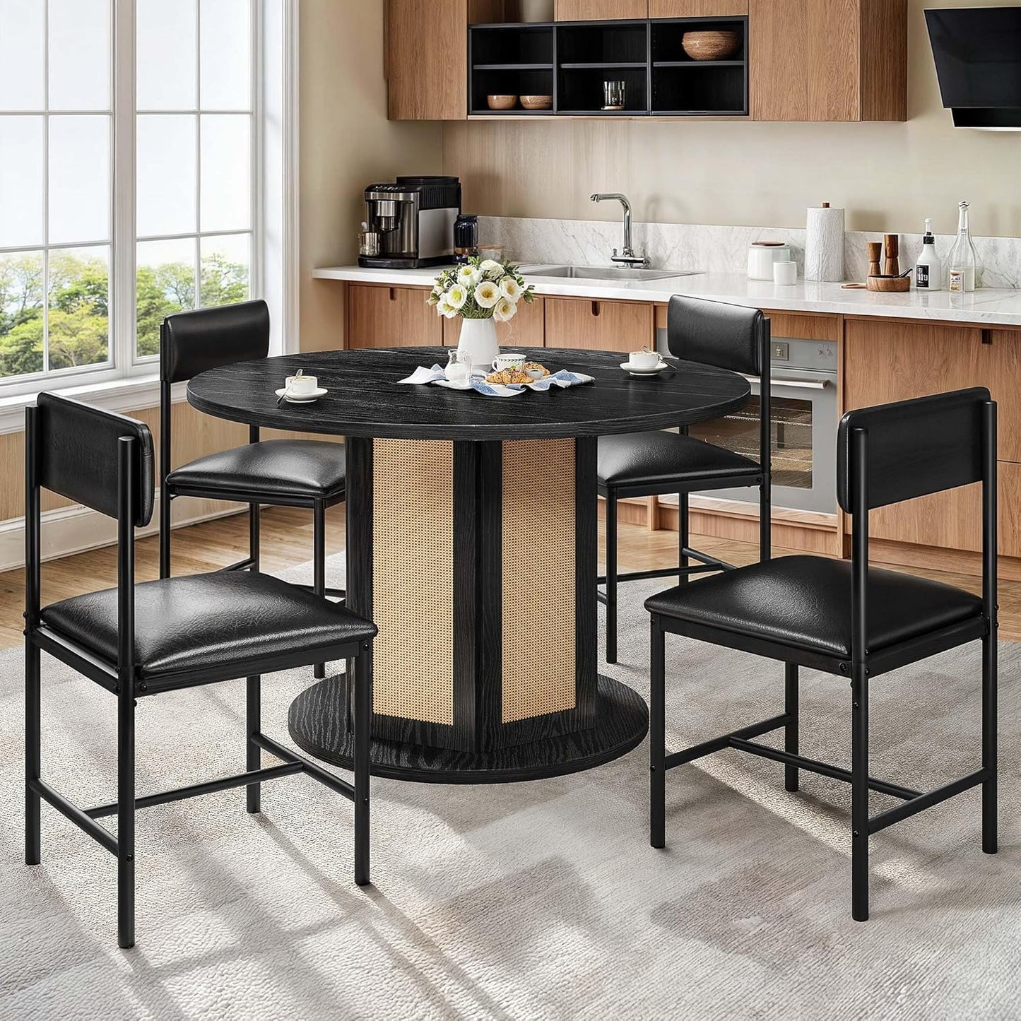 DWVO Dining Room Chairs Set of 4 Black Modern Upholstered Dining Chairs Faux Leather Restaurant Chairs with Metal Legs for Living Room Kitchen 4 Pack, Black