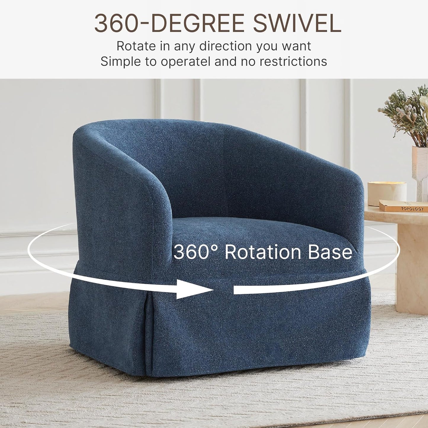 Swivel Accent Chair, 360 Degree Performance Fabric Armchair Modern Barrel Chairs Armchair for Living Room Bedroom Home and Office,Blue