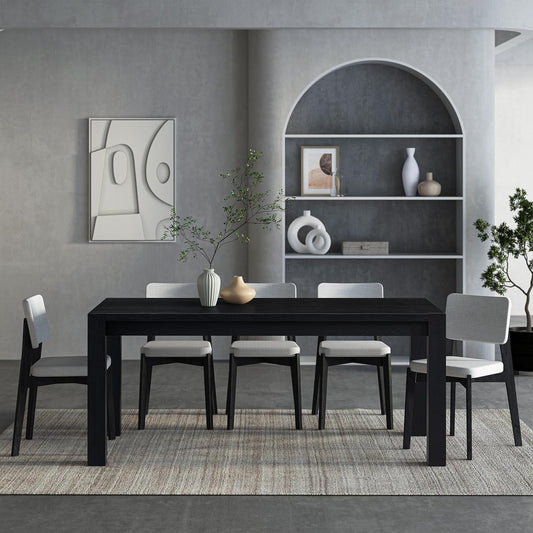 NTC Block 71 Inch Modern Farmhouse Dining Table, Rectangular Dinner Table for Dining Room, Living Room Furniture, Effortless Assembly, Burnt Black