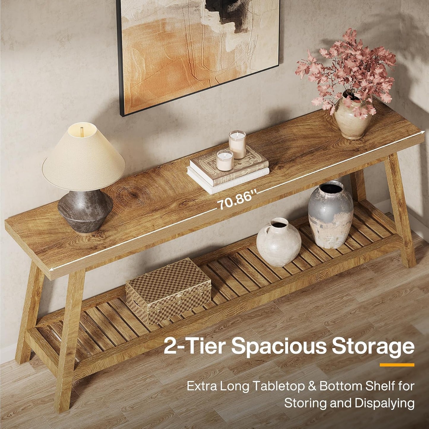 Tribesigns 70.86-Inch Console Table for Entyrway, Farmhouse 2-Tier Entry Entrance Table, Narrow Long Sofa Table Behind Couch, Light Brown