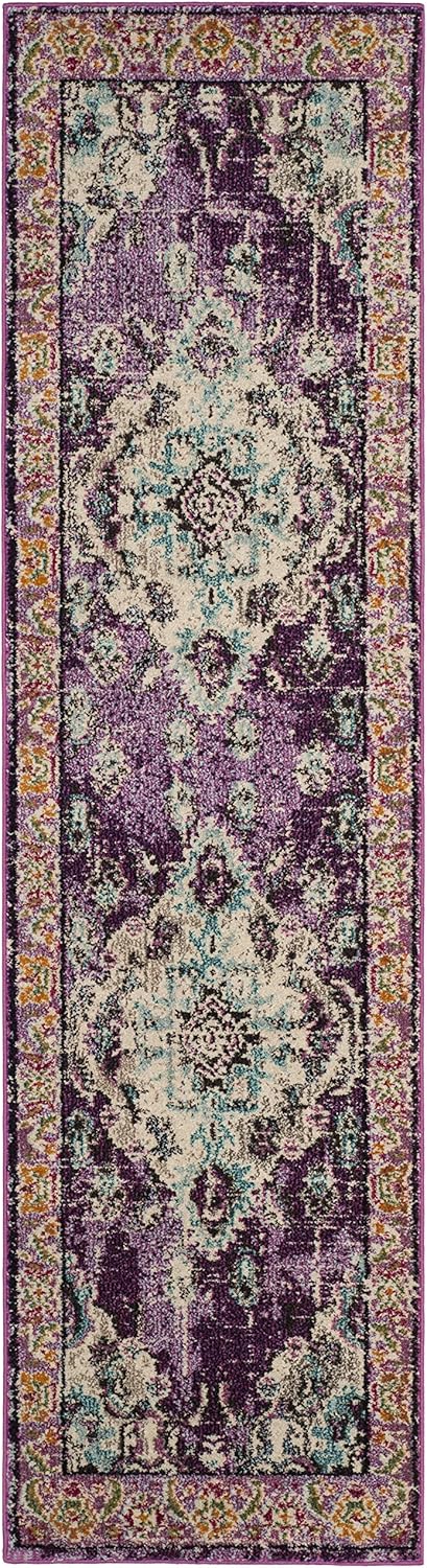 SAFAVIEH Monaco Collection Runner Rug - 2'2" x 8', Violet & Light Blue, Boho Chic Medallion Distressed Design, Non-Shedding & Easy Care, Ideal for High Traffic Areas in Living Room, Bedroom (MNC243L)