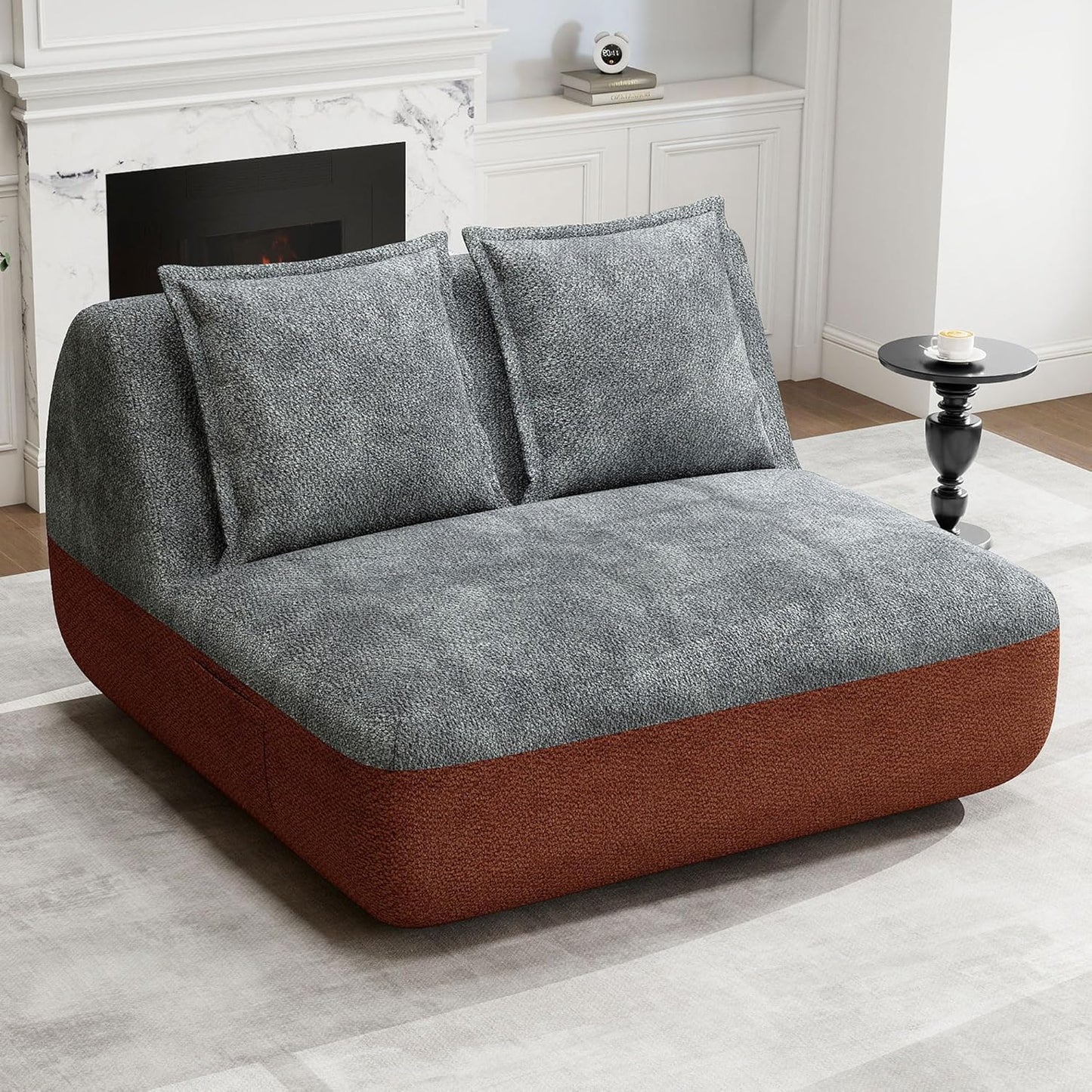 Hobestluk Small Sofa Couch Lounge Sofa Chair for Living Room, Comfy Memory Foam Couch, Mini Sofa with Side Pocket for Living Room, Bedroom (Terracotta+Grey)
