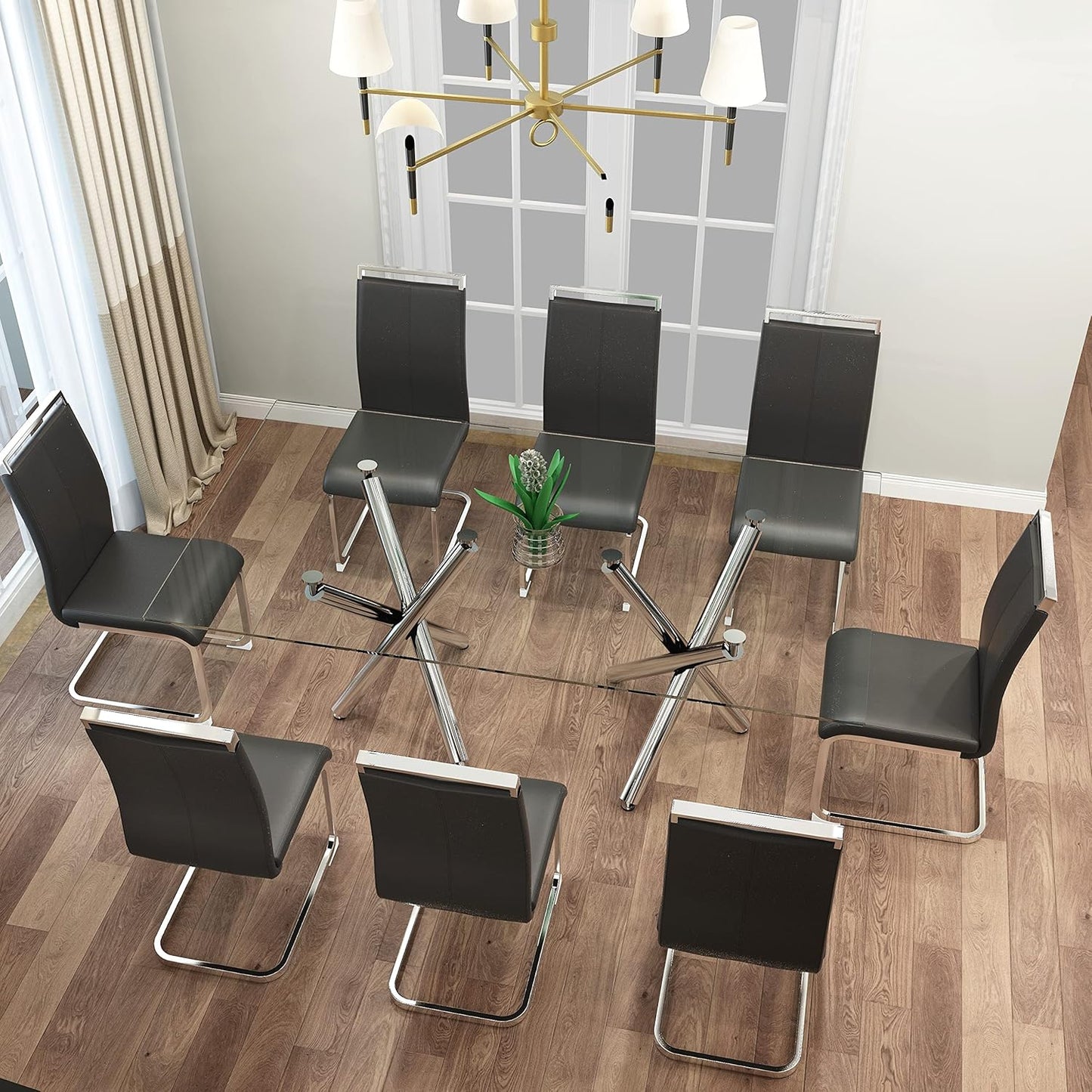 Dining Chairs Set, Kitchen Modern Metal Chairs with Faux Leather Padded Seat High Back and Sturdy Chrome Legs, Chairs for Dining Room (Grey, Set of 8)