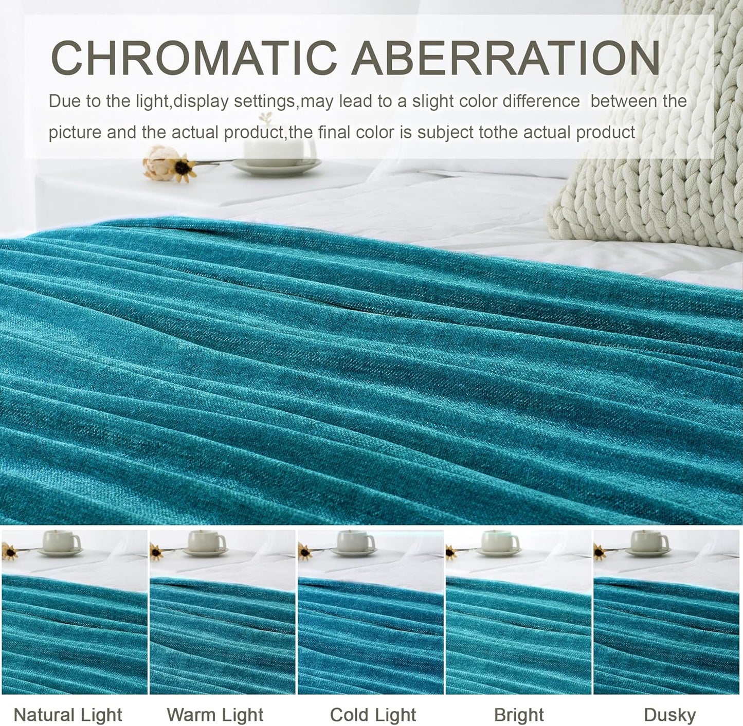 Chenille Throw Blanket for Couch 60"X 80" Twin, Soft Cozy Throws with Fringe Tassel for Bed Sofa Chair Cover, Lightweight Knitted Decorative Boho Blankets for Living Room, Teal