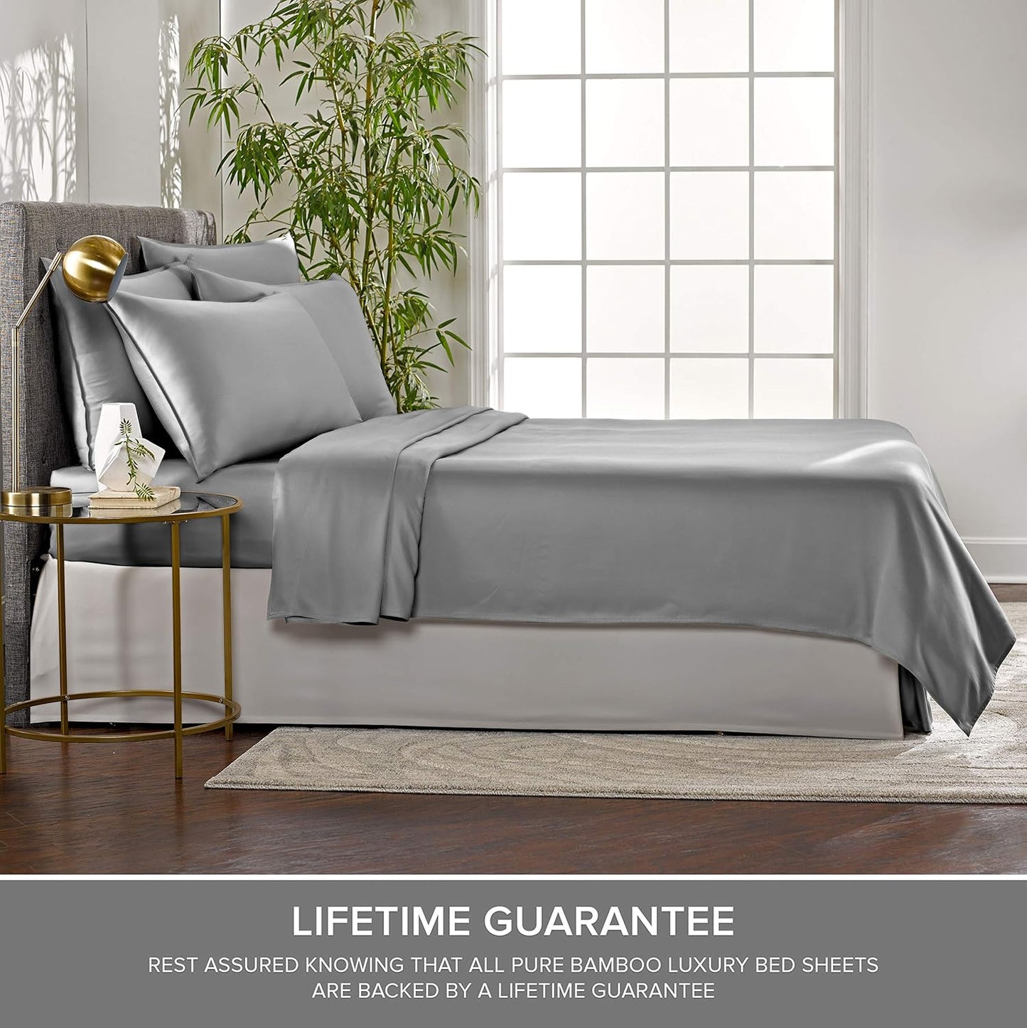 Split King Sheets by Pure Bamboo, Genuine 100% Organic Viscose Derived from Bamboo Bed Sheet Set, Soft & Cooling, Double Stitching *Not for Split Top (Split King, Stone Grey)