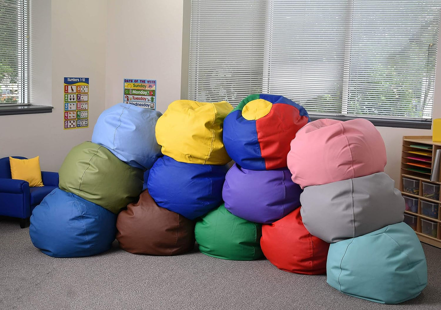 Children's Factory 26" Round Bean Bag, Bean Bag Chair with Water-Resistant Cover for Kids, Flexible Seating for Classroom Elementary, Easy to Clean, Rainbow