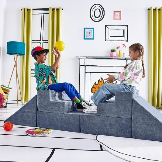 Yourigami Kids and Toddler Play Gym, Playroom Couch Set, Durable Modular Design, Blue Lagoon