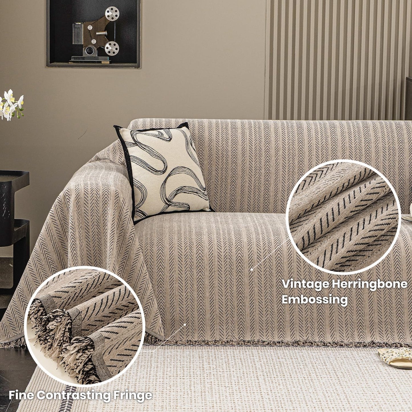 Nobildonna Sofa Cover Washable Soft Thicken Chenille Couch Cover with Tassel,Waterproof Sofa Slipcovers for 2 Cushion Couch,Loveseat,Futon Couch Furniture Protector Pet-Friendly,Brown 71"x102"
