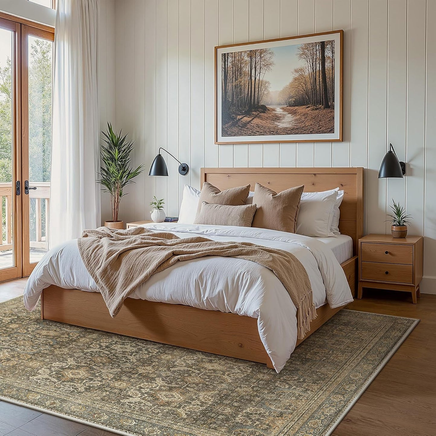 8X10 Area Rugs Machine Washable Rugs for Living Room, Vintage Boho Large Rugs for Bedroom Dining Room, Non Slip Indoor Soft Distressed Lightweight Thin Low Pile Carpet, Brown