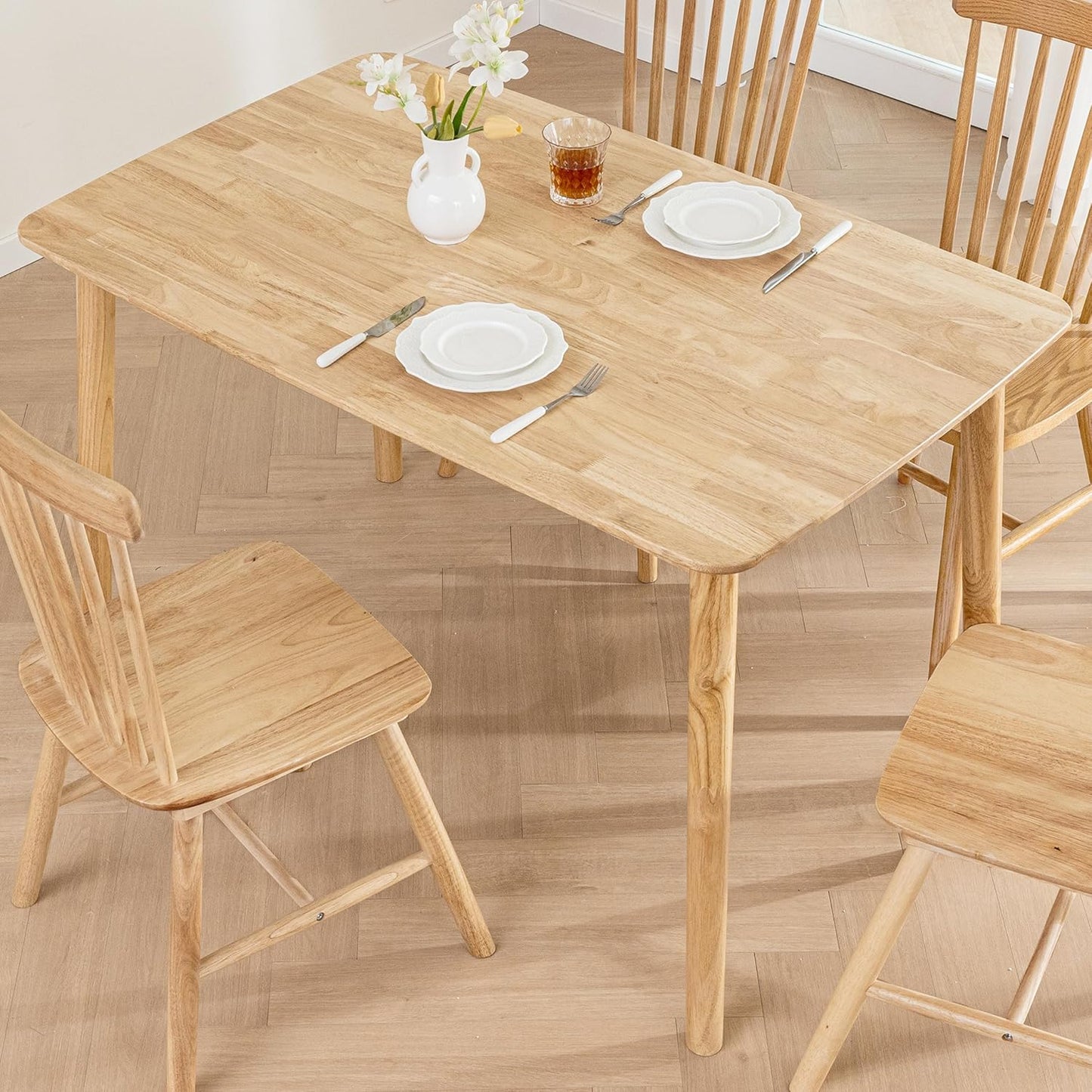 DELAVIN 47.2" Mid Century Modern Kitchen Table, Rectangular Oak Wood Dining Table for Dining Room, Living Room, Easy Assembly, Natural