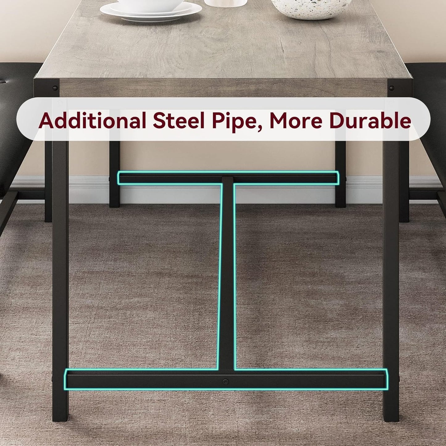 Garvee Dining Table with 2 Benches, Kitchen Table with 2 Upholstered Benches Rectangular Space Saving for Apartment, Dining Room, Kitchen, 44.5 Inches Large, Grey