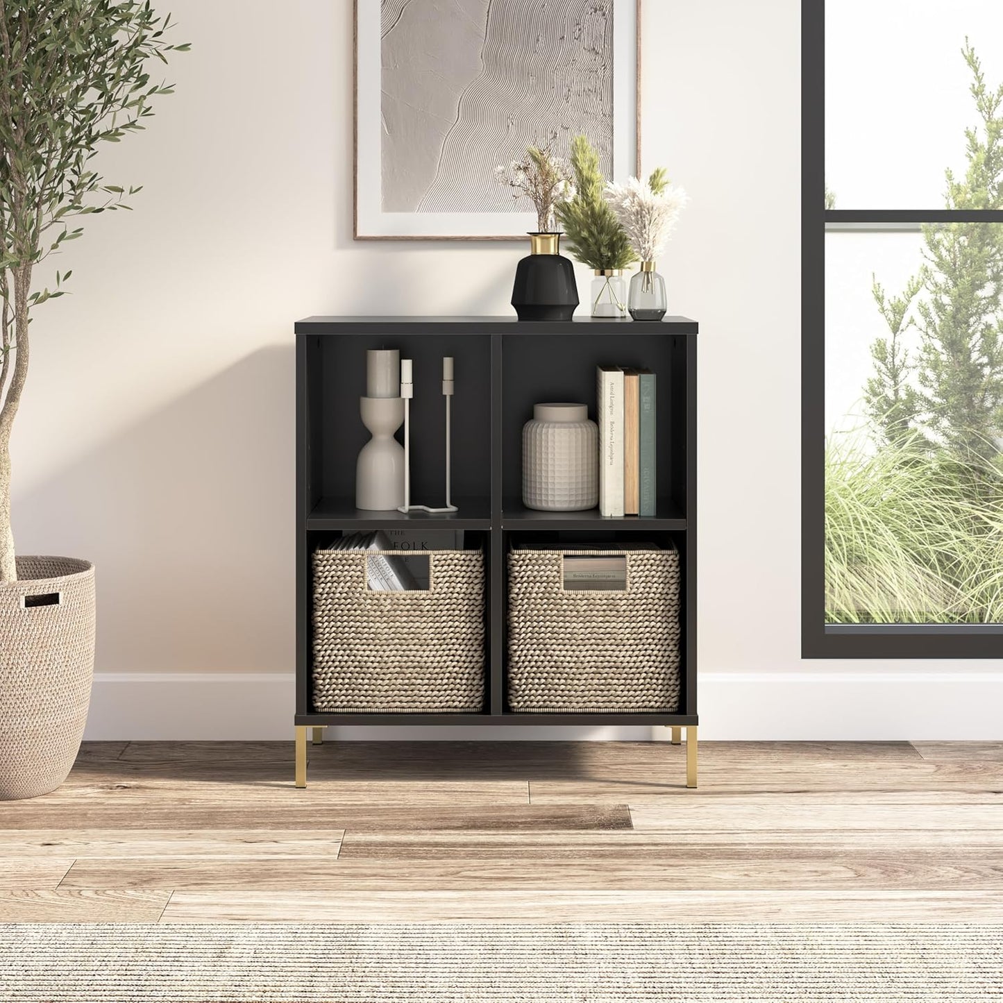 Bush Home Essence 4 Cube Organizer, Living Room Furniture, Essence Collection, Black Stipple